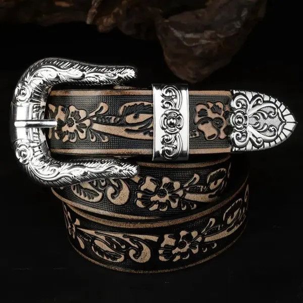 Japanese Brand × Vintage Flower Embossed Leather Belt Size ONE SIZE - 4 Thumbnail