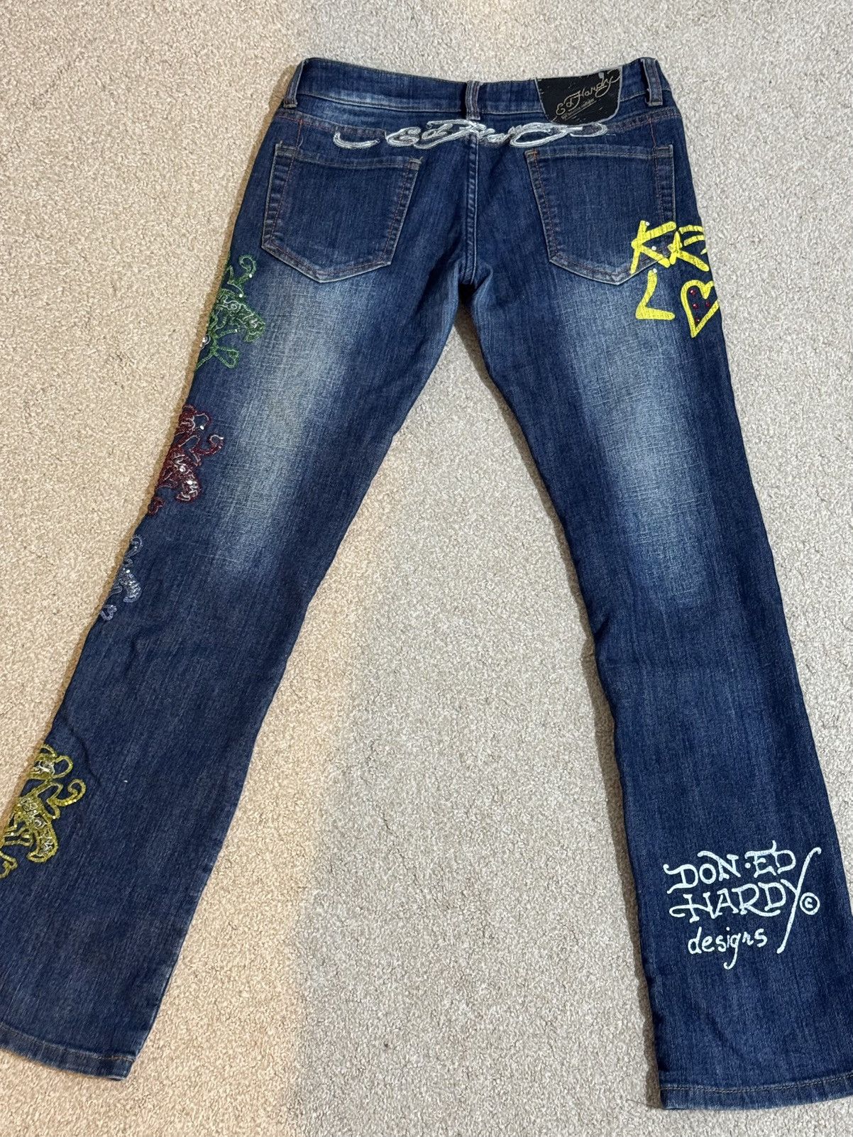 Ed Hardy × Vintage Vintage and Y2K Women’s Ed Hardy Embroidered Low Rise Jeans Size 29" - 6 Thumbnail