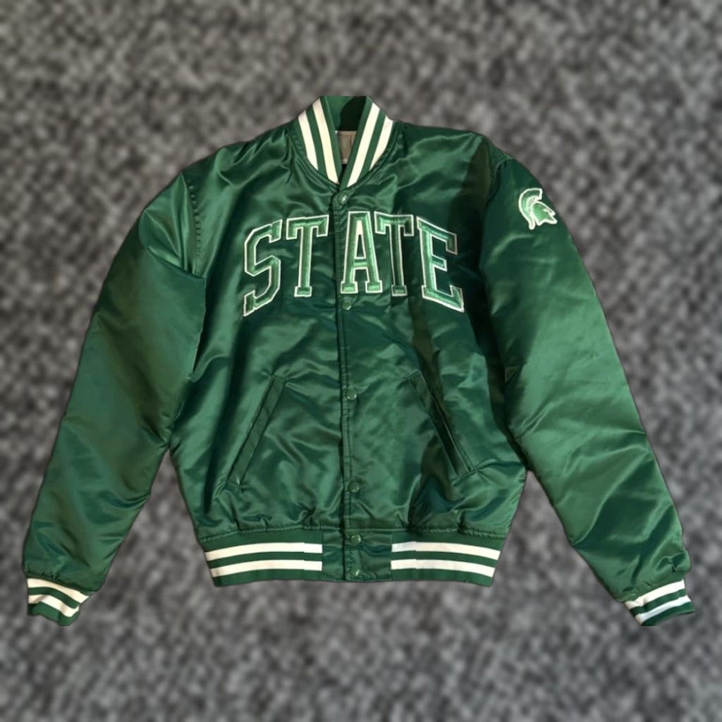 Starter VINTAGE Michigan State Spartans Green Satin Starter Jacket M NCAA OFFICIAL Bomber Jacket Mens 80s College Sports Satin Lined Pockets Size US M / EU 48-50 / 2 - 1 Thumbnail