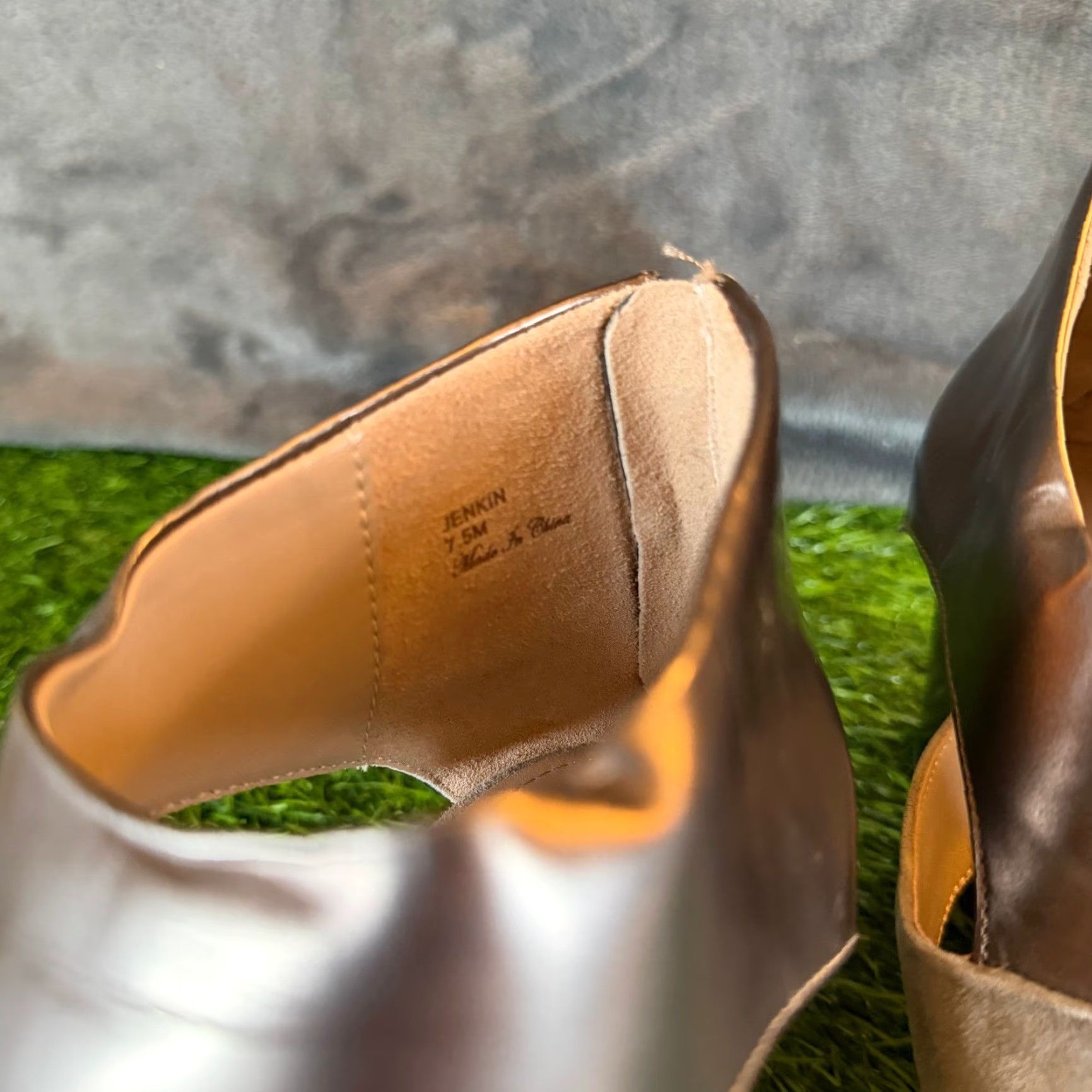 Donald Pliner Donald J Pliner Jenkin Sandal Womens 7.5M Heel Wedge Leather Suede Snakeskin Metallic Pewter Peep Toe Zip Size US 8 / IT 38 - 5 Thumbnail