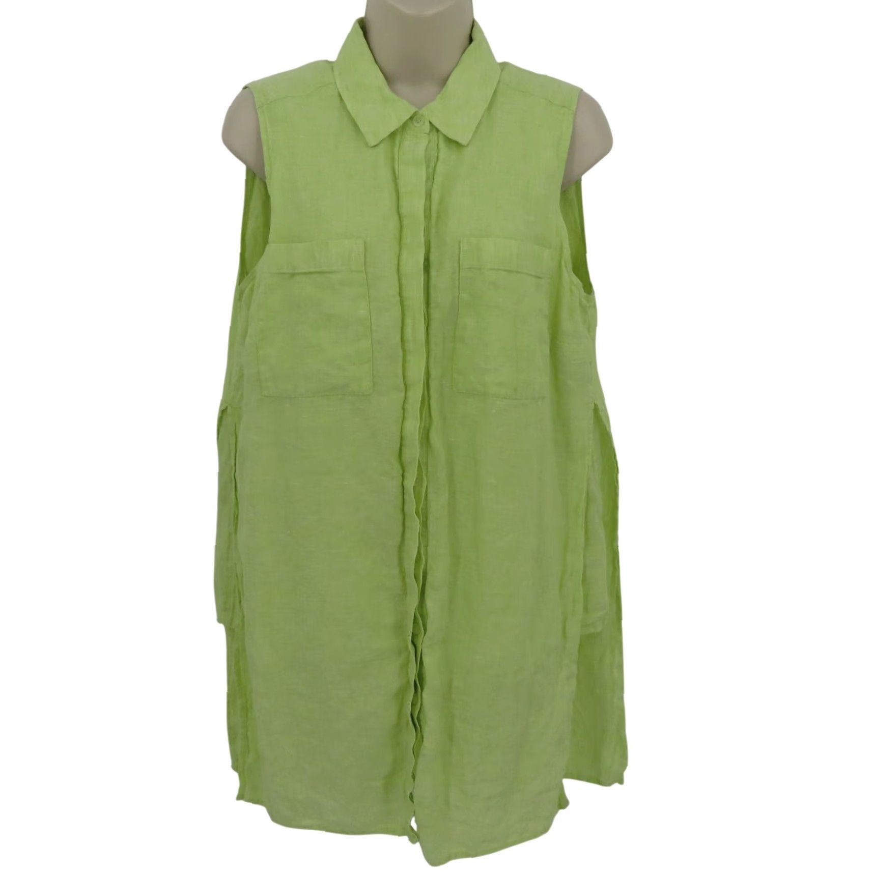 Vintage Chicos Blouse Shirt Sleeveless Collared Button Green Linen Women M Medium Vintage No Size M / US 6-8 / IT 42-44 - 2 Thumbnail