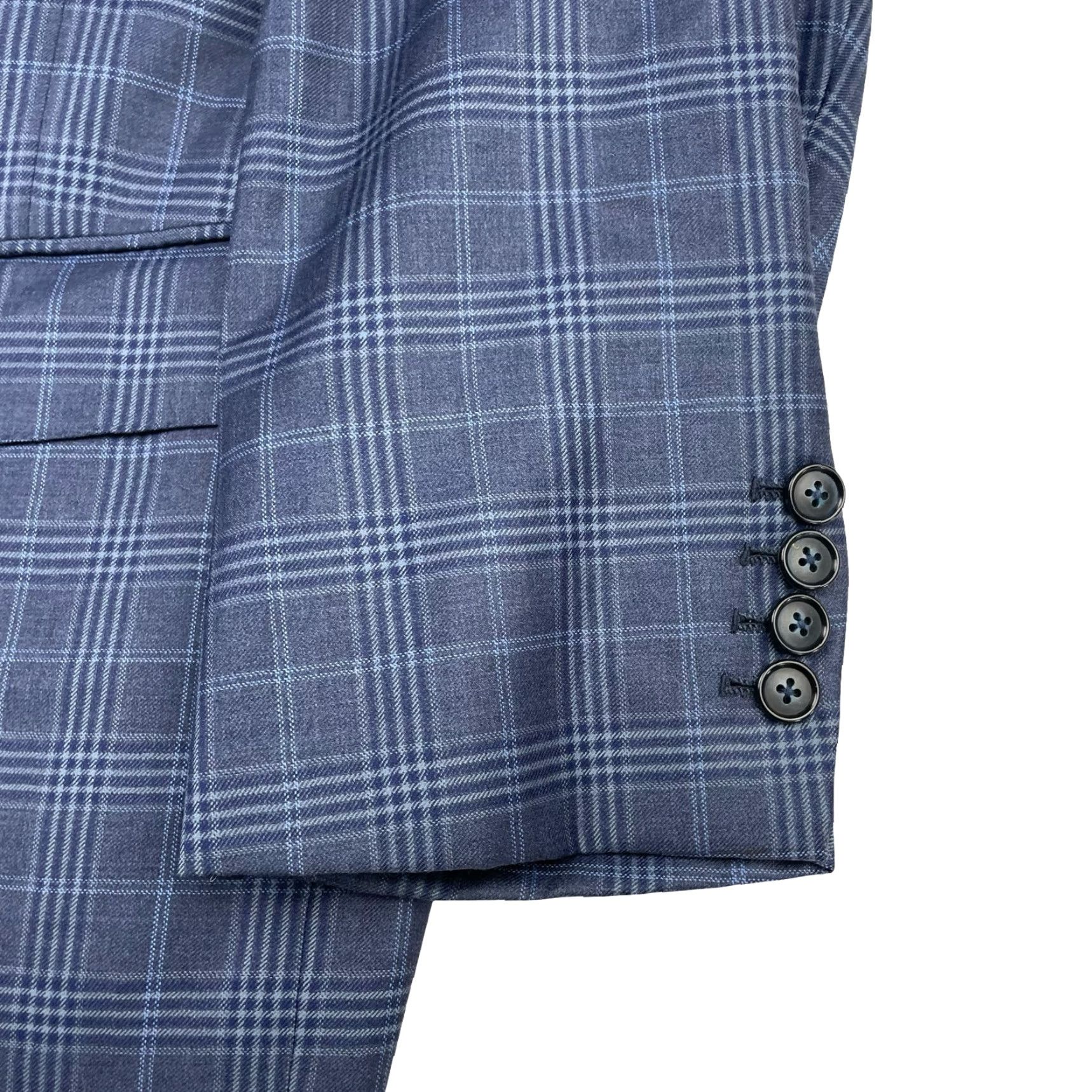 BREDA Bespoke Pete Fashions Blazer Jacket Navy Blue Plaid 42 Regular 100% Wool 2-Button Notch Lapel Mens Blazer Jacket Front Button Style: Two-Button Size 42R - 4 Thumbnail