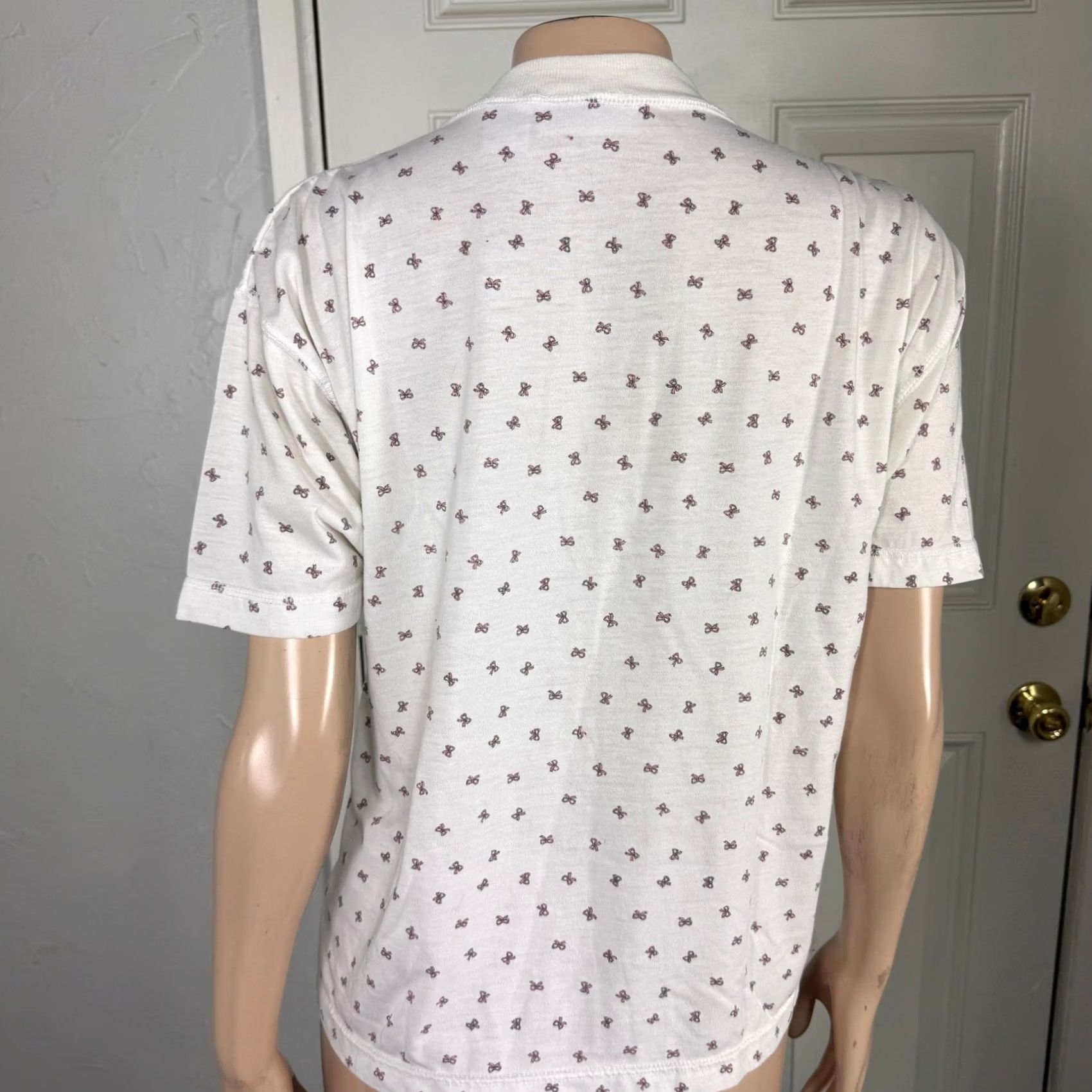 Vintage VINTAGE Palm Springs Yacht Club Women's Top Shirt L Floral Knit Cotton Bow Print 3/4 Sleeve Yellow Crew Neck 39 Bust Classic Casual Medium Womens Size L / US 10 / IT 46 - 4 Thumbnail