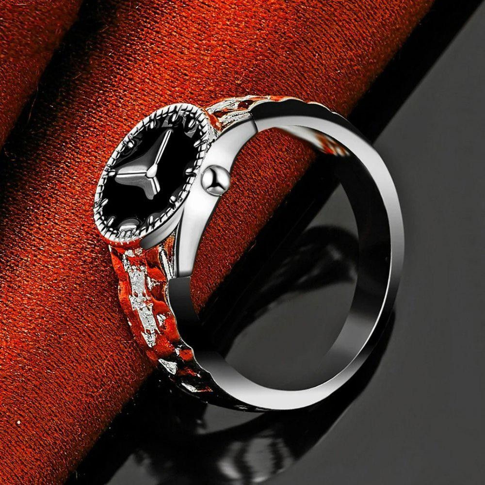 Designer 925 Sterling Silver Analog Watch Shaped Clock Ring - Size 7 Size ONE SIZE - 3 Thumbnail