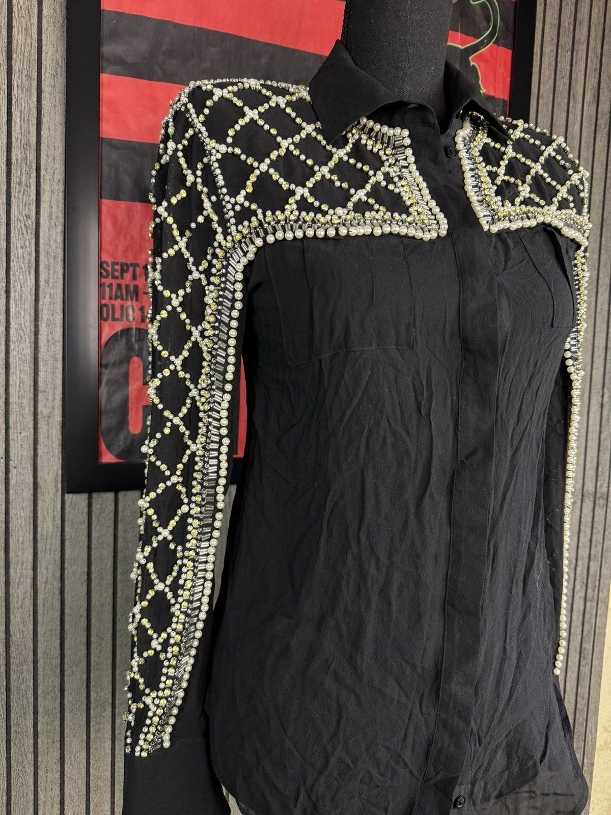 Balmain Balmain x H&M Black Embellished Sheer Long-Sleeve Size XS / US 0-2 / IT 36-38 - 3 Thumbnail