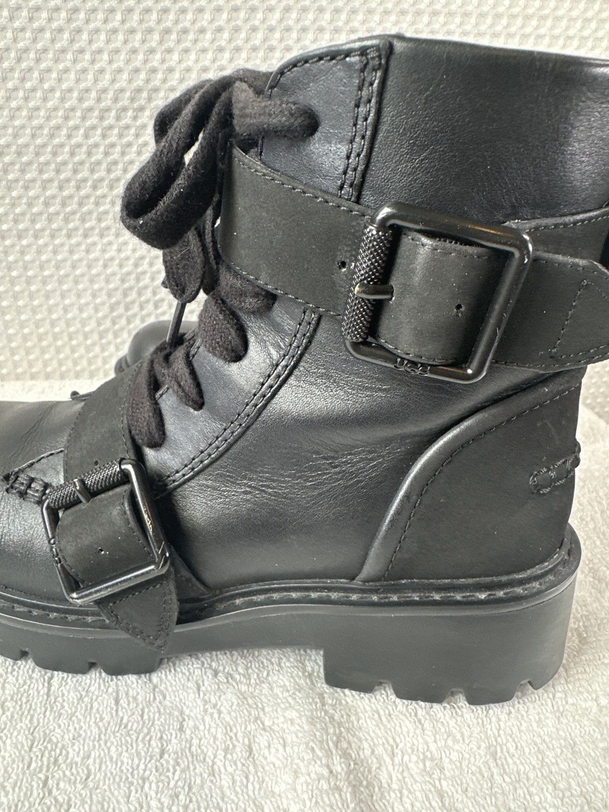 Ugg UGG Noe Black Leather Calf Hair Moto Combat Boots Size US 6 / IT 36 - 7 Thumbnail