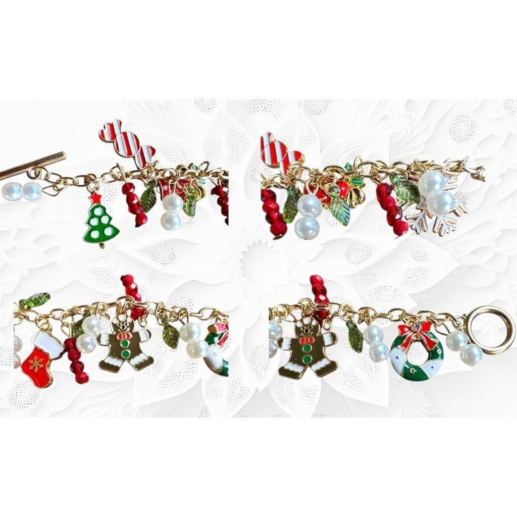Handmade Christmas Charm Bracelet New Bells Gingerbread Man Stocking Size ONE SIZE - 8 Thumbnail