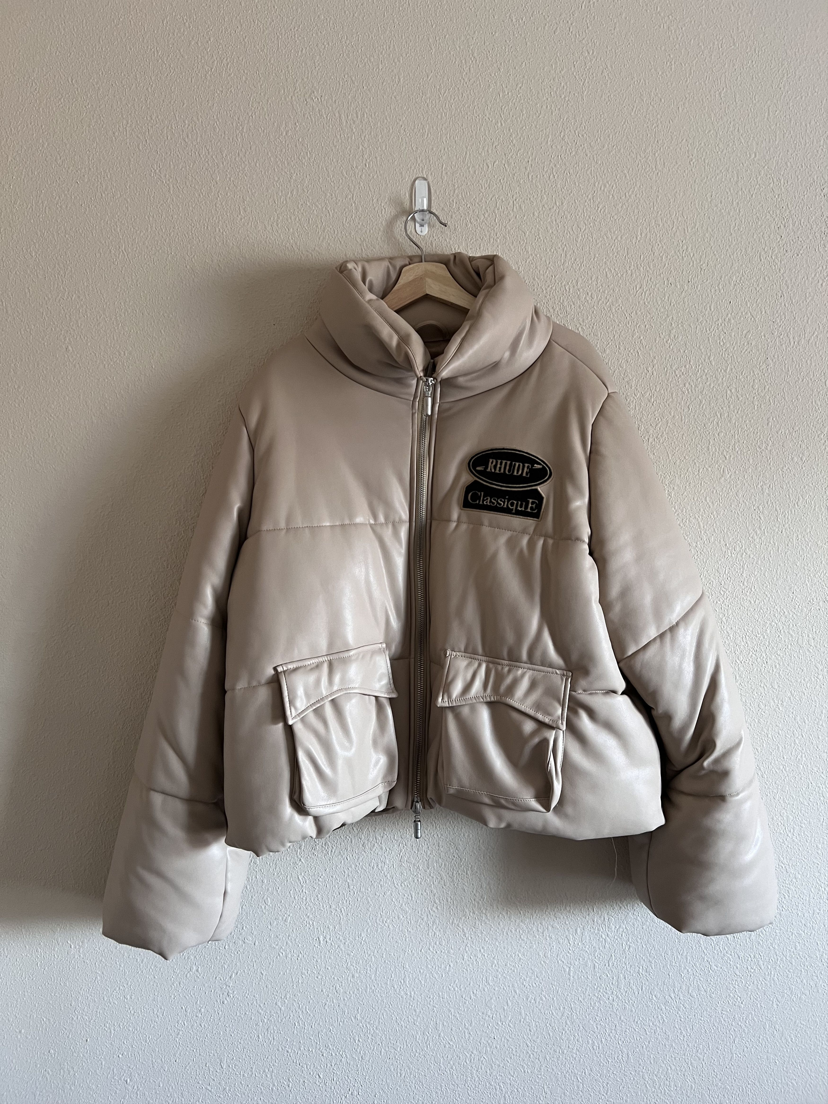 Rhude Rhude Classique Faux Leather Puffer Jacket in Beige Size US L / EU 52-54 / 3 - 1 Thumbnail