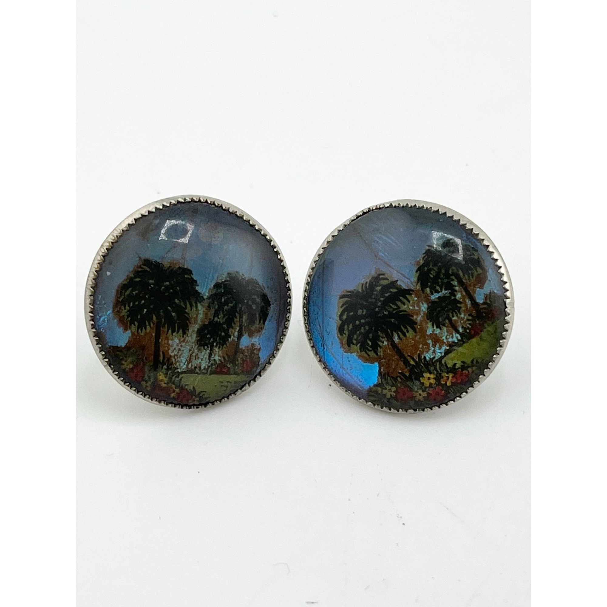 Vintage estate butterfly wings under glass earrings