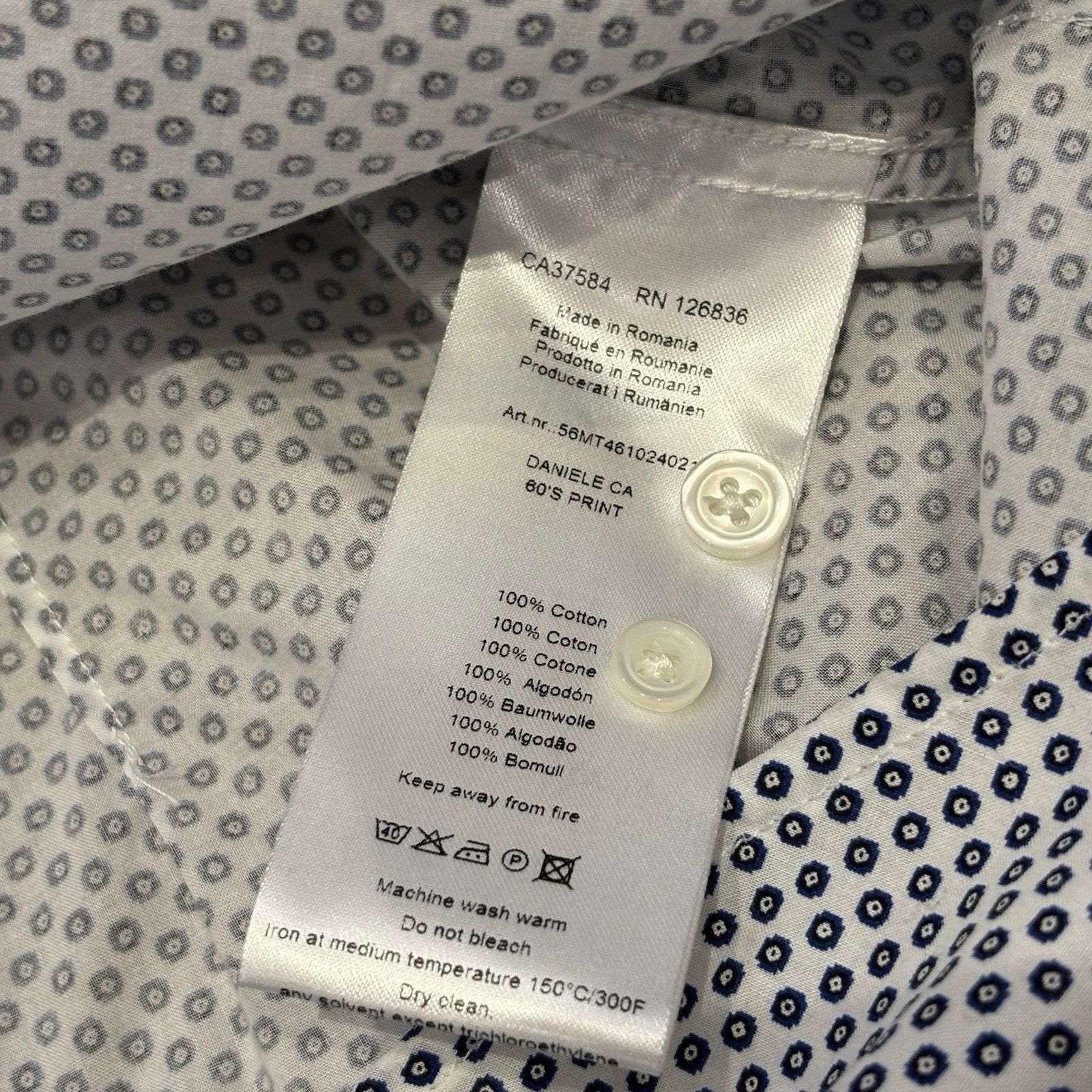 J.Lindeberg J.Lindeberg Slim Fit Shirt Medium White Blue Micro Medallion Size US M / EU 48-50 / 2 - 6 Thumbnail
