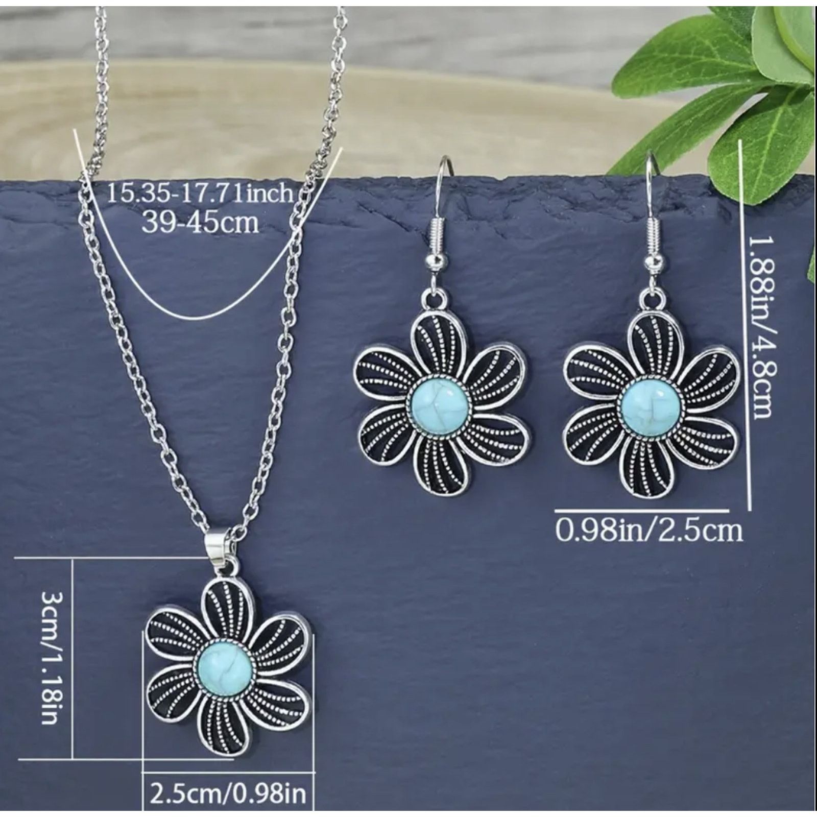 Other Tribal Boho Turquoise Flower Necklace & Earring Set Size ONE SIZE - 8 Thumbnail