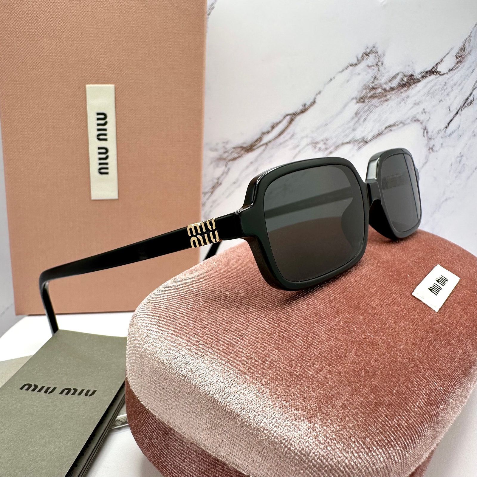 Miu Miu MIU MIU Sunglasses New Black Square Acetate Gold Metal Logo Size ONE SIZE - 8 Thumbnail