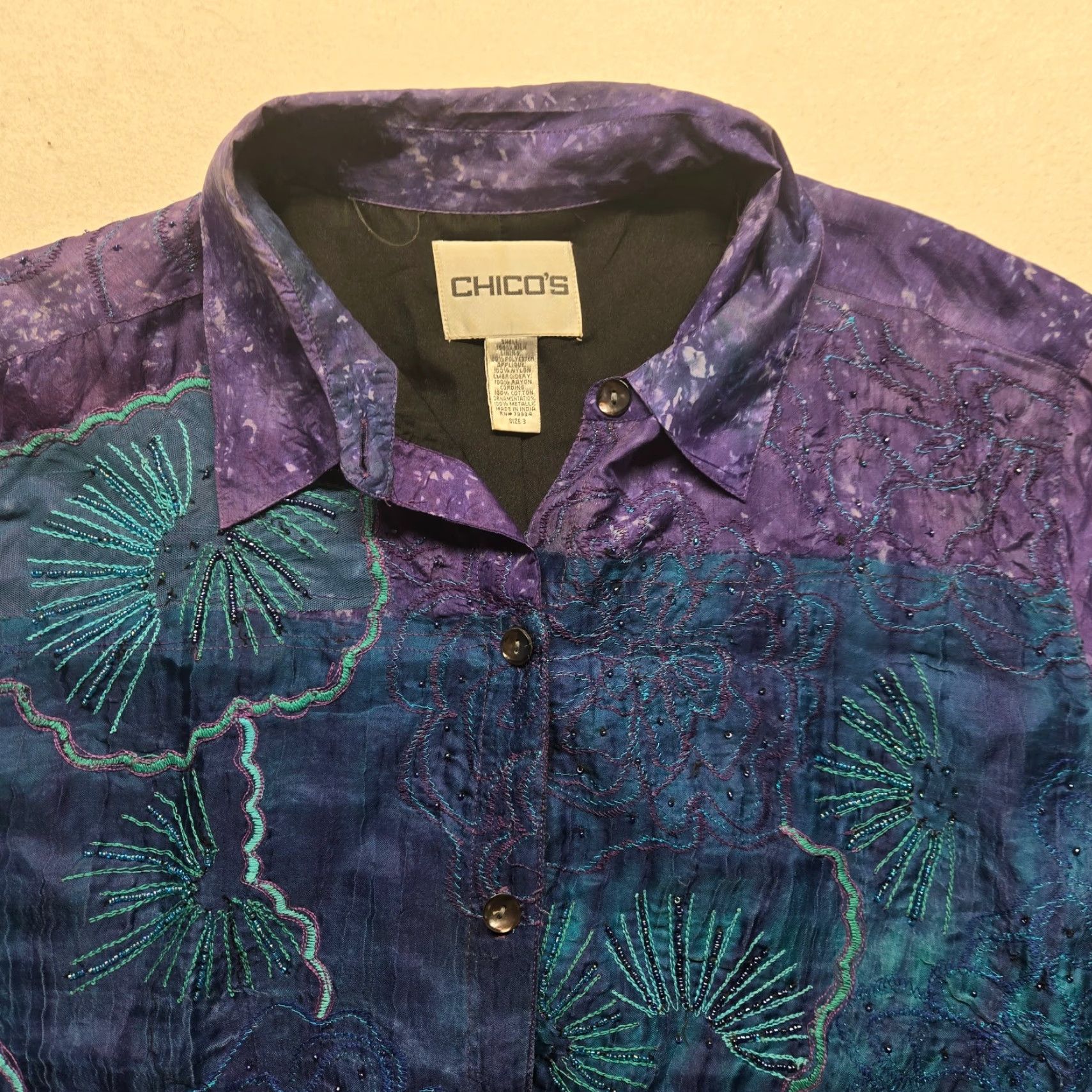 Vintage Chico's Shirt Women 3X Blue Button-Up Long Sleeve V-Neck Plus Size Size XXL / US 16-18 / IT 52-54 - 2 Thumbnail