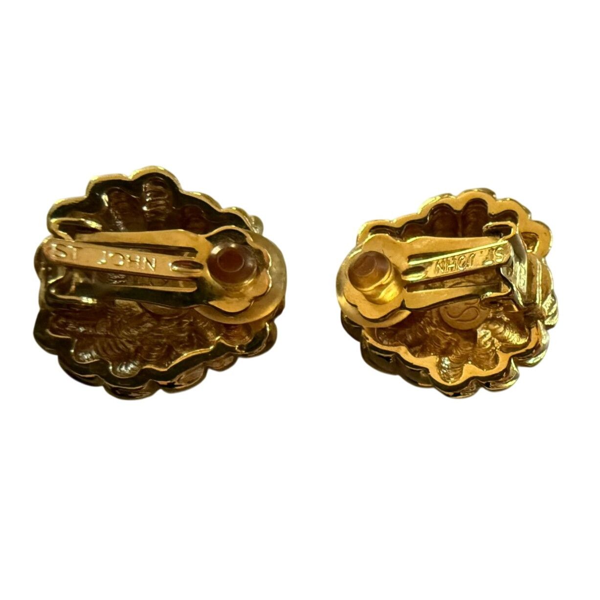 Other Vintage St John 1980s Gold Tone Chunky Textured Clip-On Earr Size ONE SIZE - 2 Thumbnail
