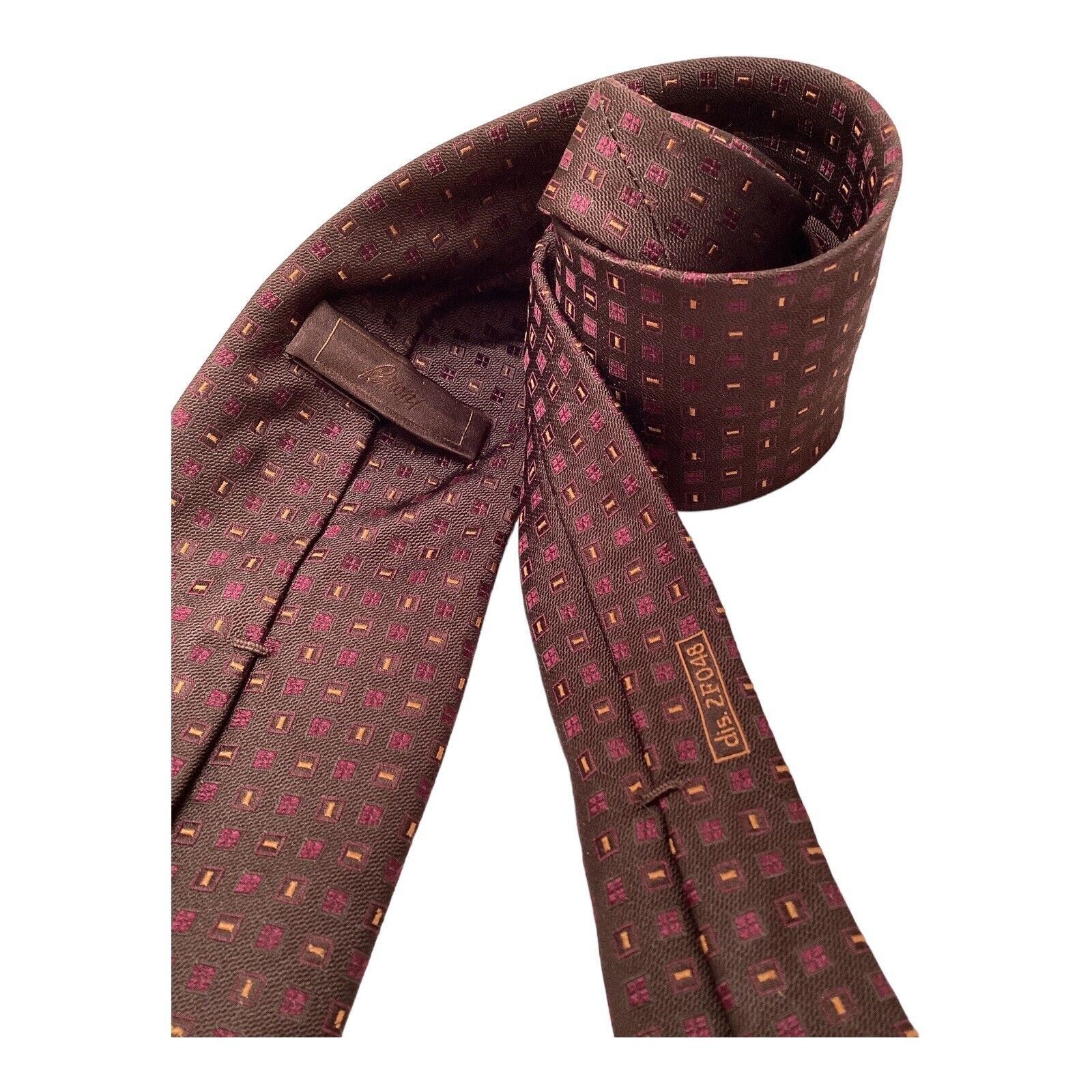 Brioni BRIONI Brown Geometric Luxury Silk Tie Hand Made In Italy W: Size ONE SIZE - 3 Thumbnail
