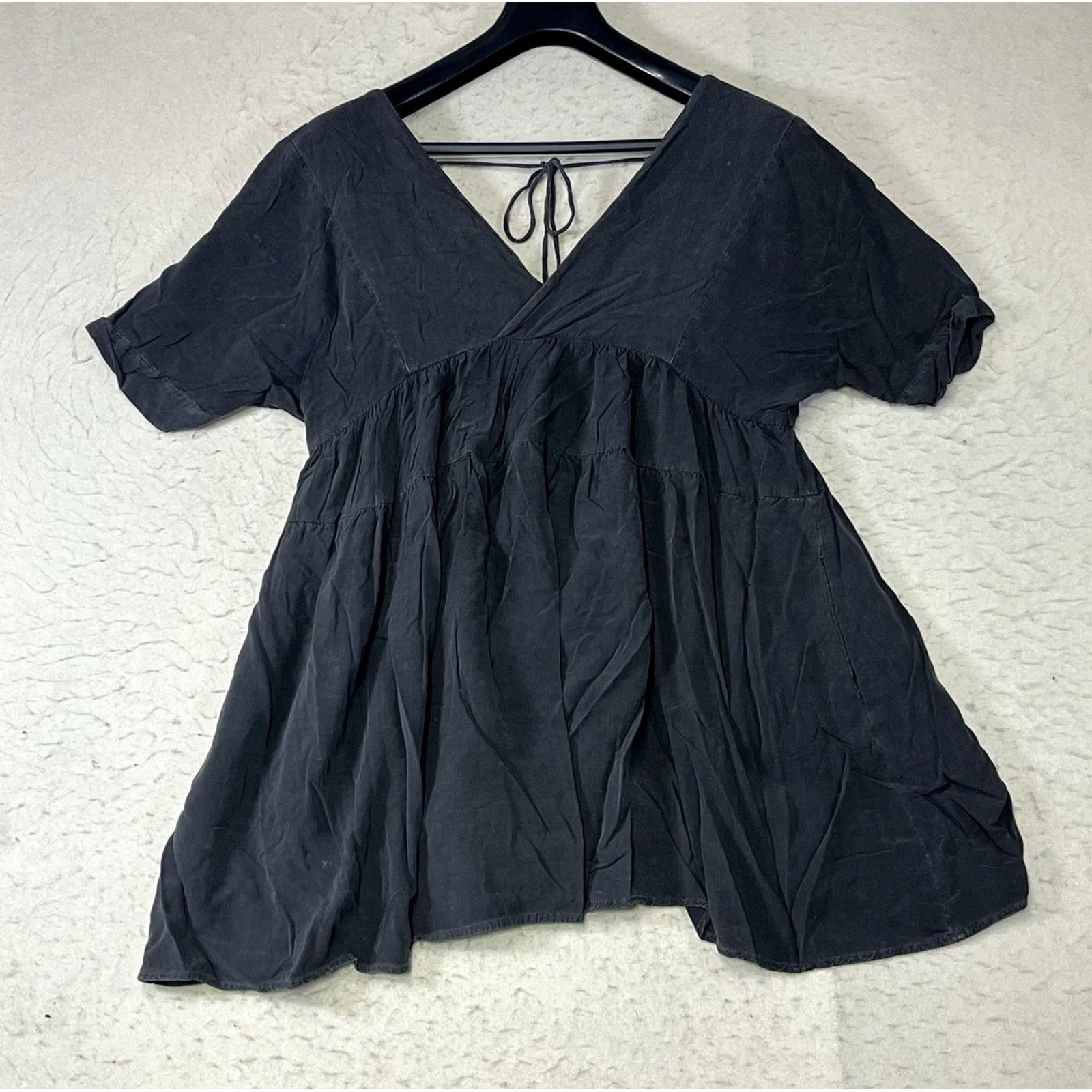 Vintage Mustard Seed Romper Women's V-Neck Open Back Black M Medium Size Solid One-Piece Size 32" / US 10 / IT 46 - 2 Thumbnail