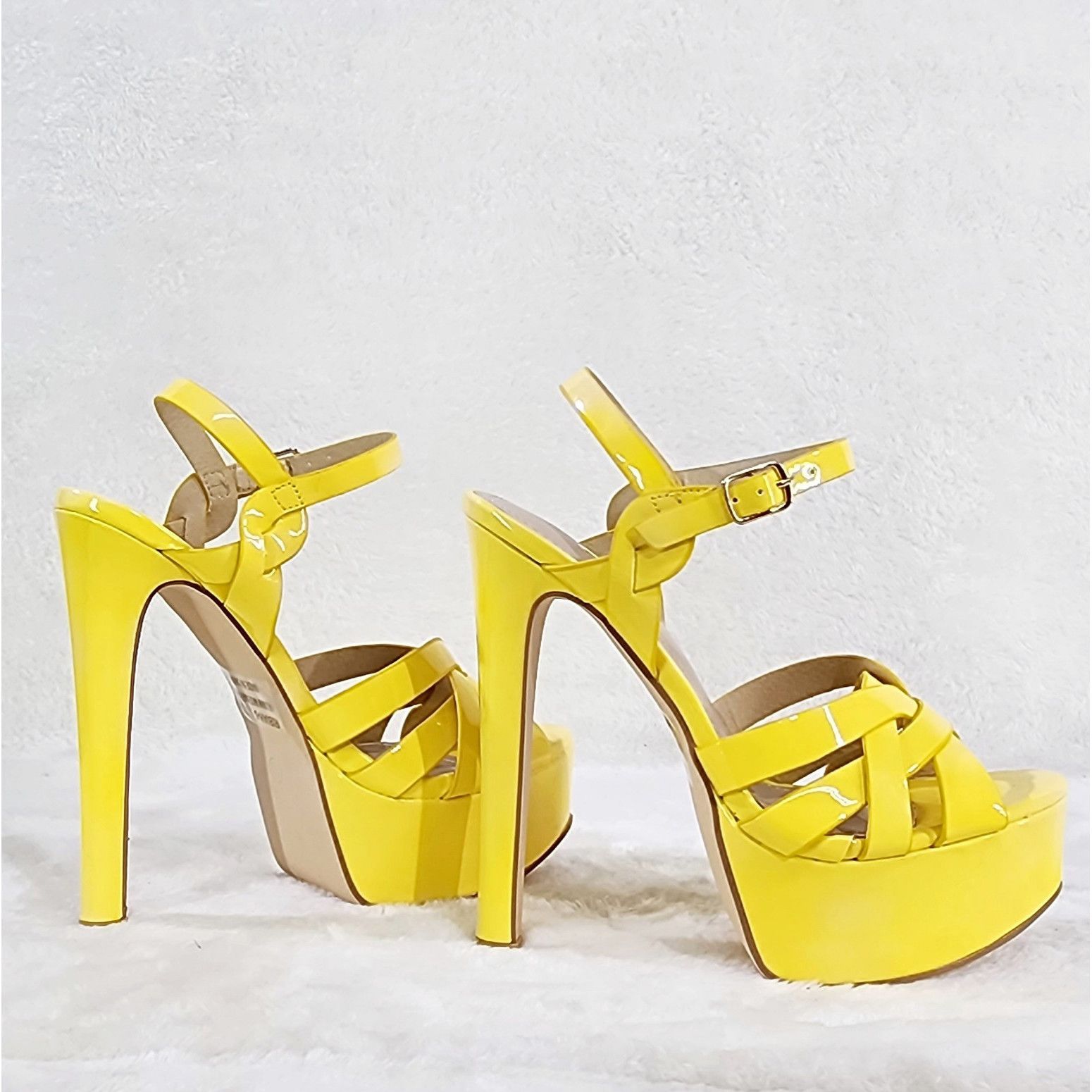 Other Rihbah Yellow Patent Platform 6" Stiletto High Heels Ankle S Size US 11 / IT 41 - 1 Thumbnail