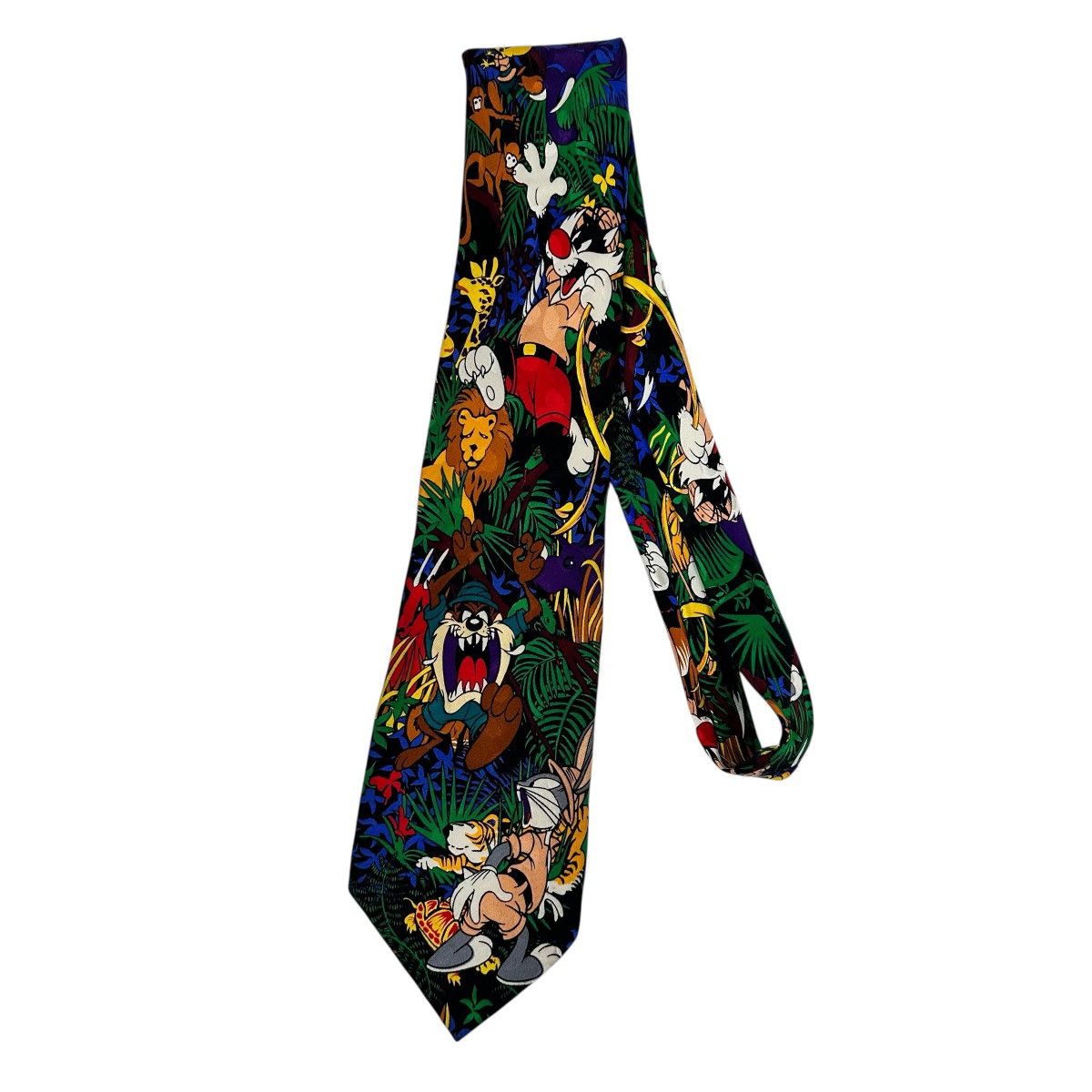 Warner Bros Vintage 1993 Looney Tunes Jungle 100% Silk Tie Size ONE SIZE - 3 Thumbnail