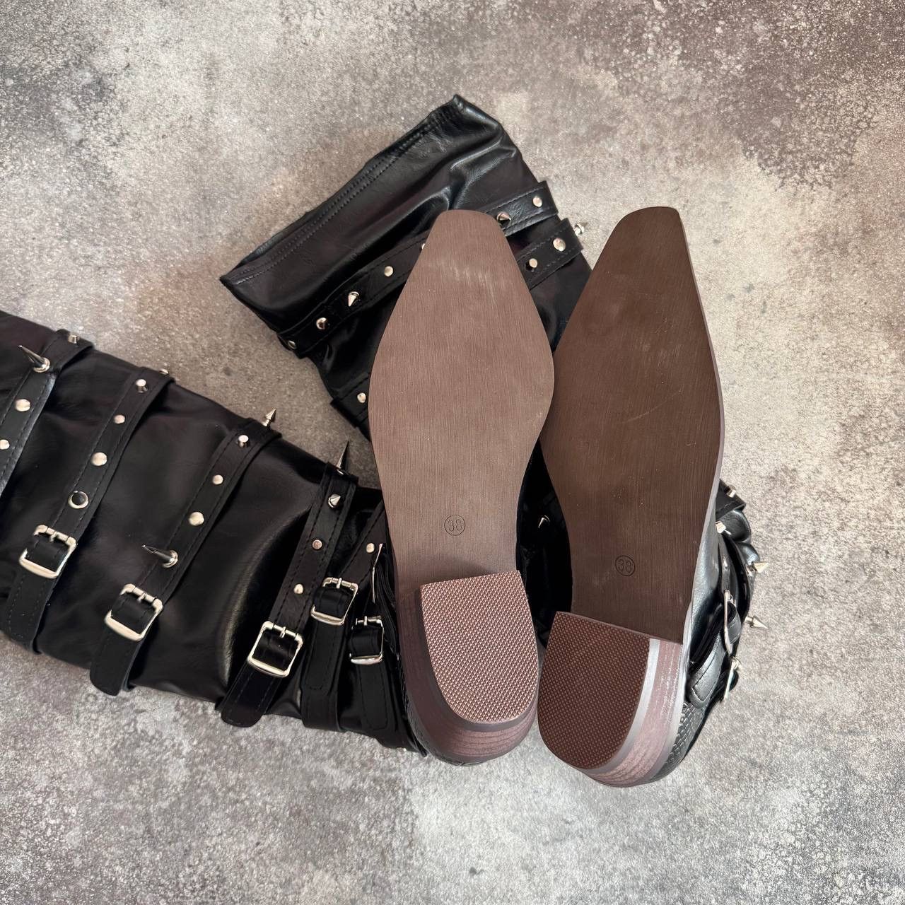 20471120 Avant Garde Goth Bondage Knee High Boots (rick owens style) Size US 8 / IT 38 - 11 Thumbnail