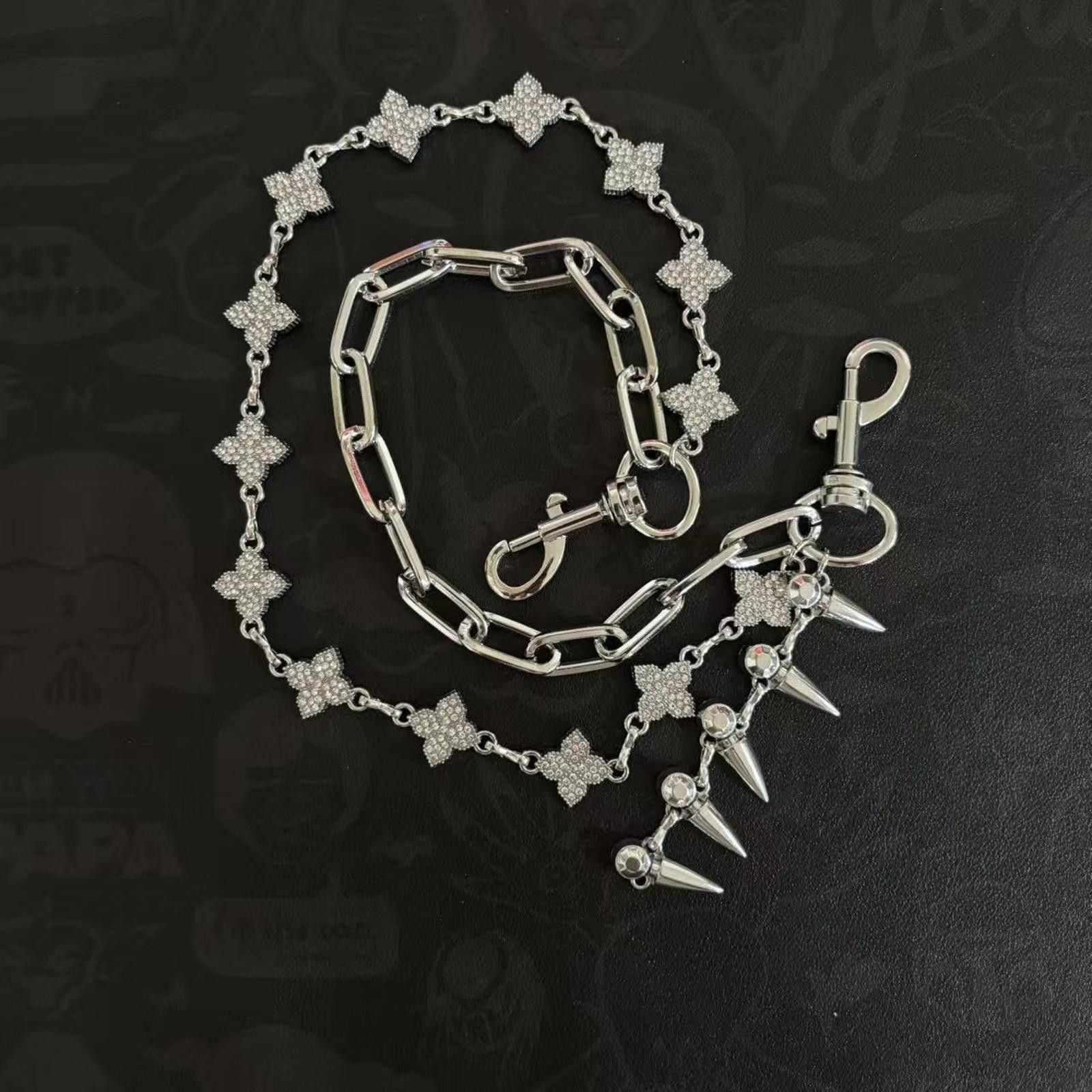 Jewelry Silver Chain Punk Spike Wallet Chain, Double Layer Size ONE SIZE - 4 Thumbnail