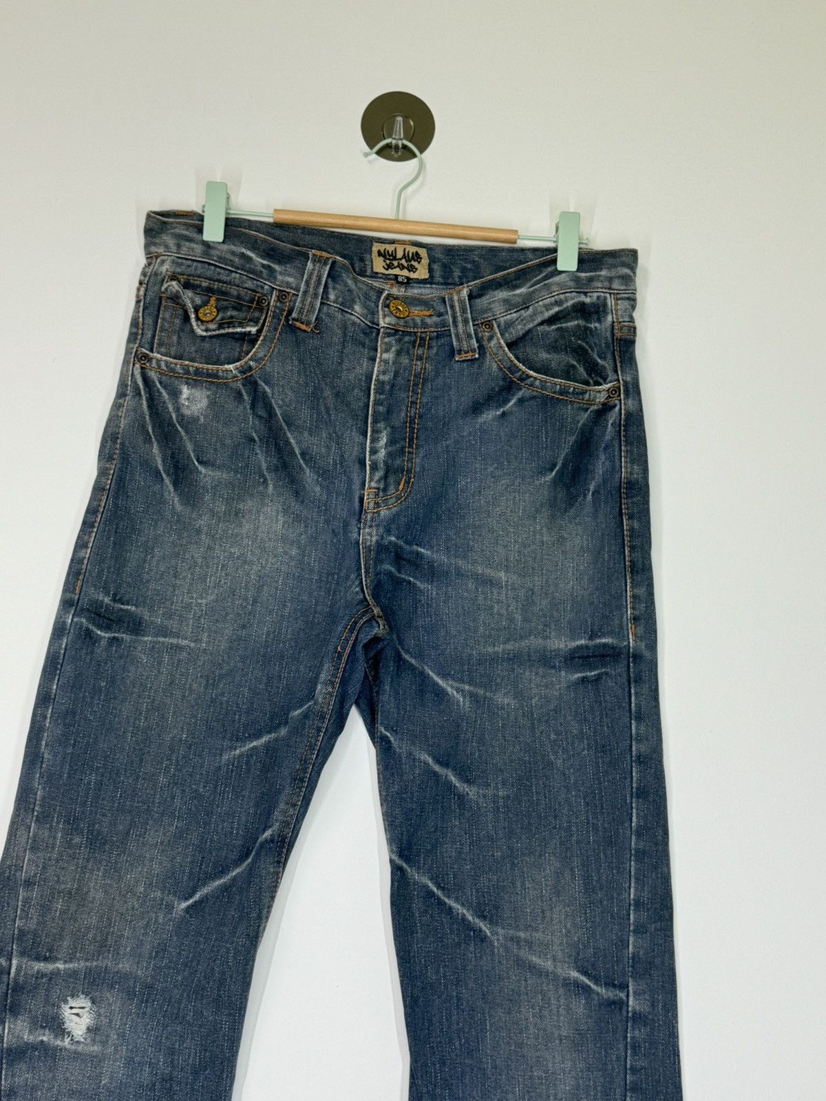 If Six Was Nine FLARE TWIST LEG NYLAUS THUNDER⚡️DISTRESSED JEANS Size US 32 / EU 48 - 5 Thumbnail