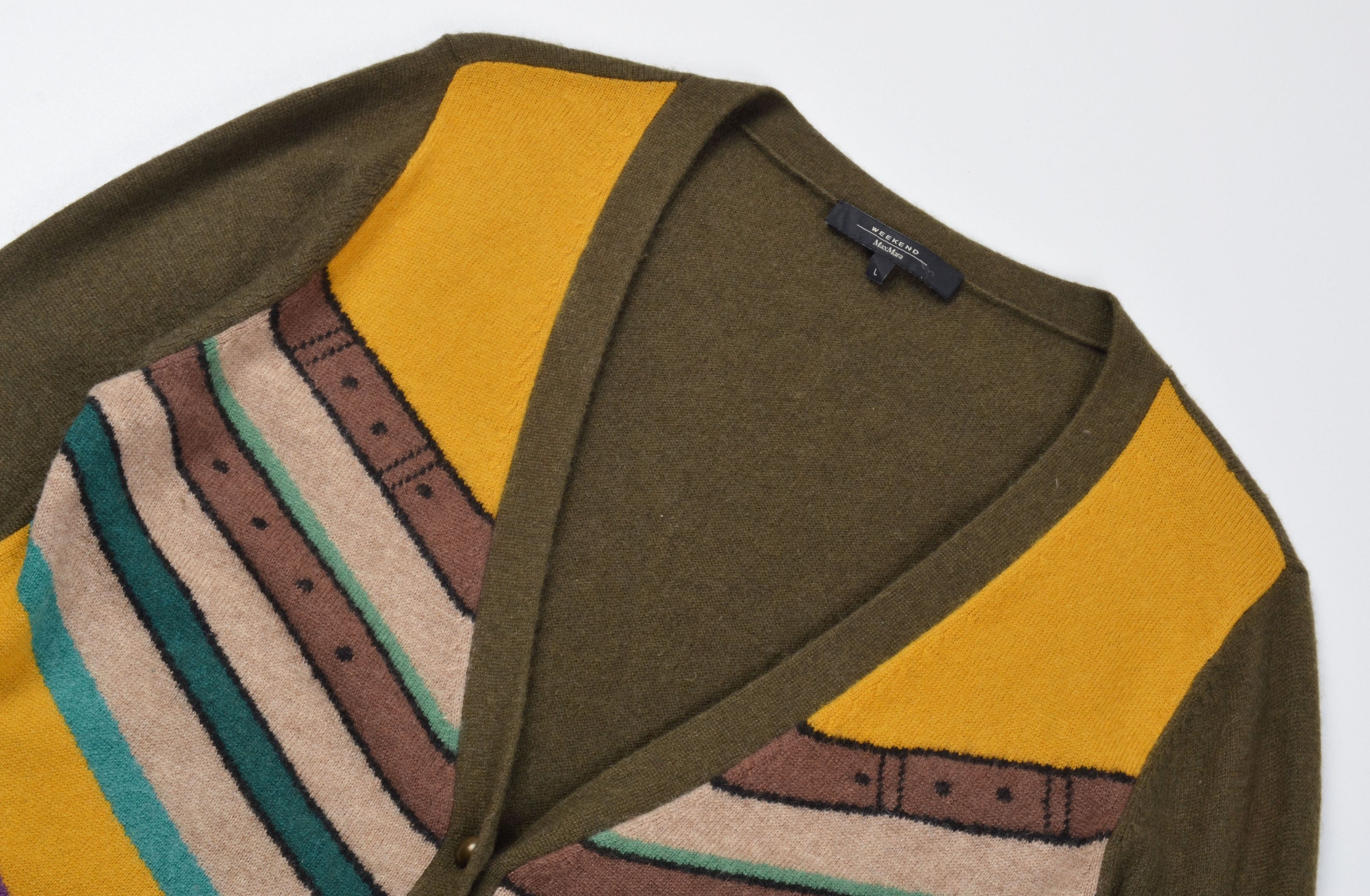 Weekend Max Mara Max Mara Weekend Soft Wool Multicolor V-Neck Cardigan Size L / US 10 / IT 46 - 5 Thumbnail