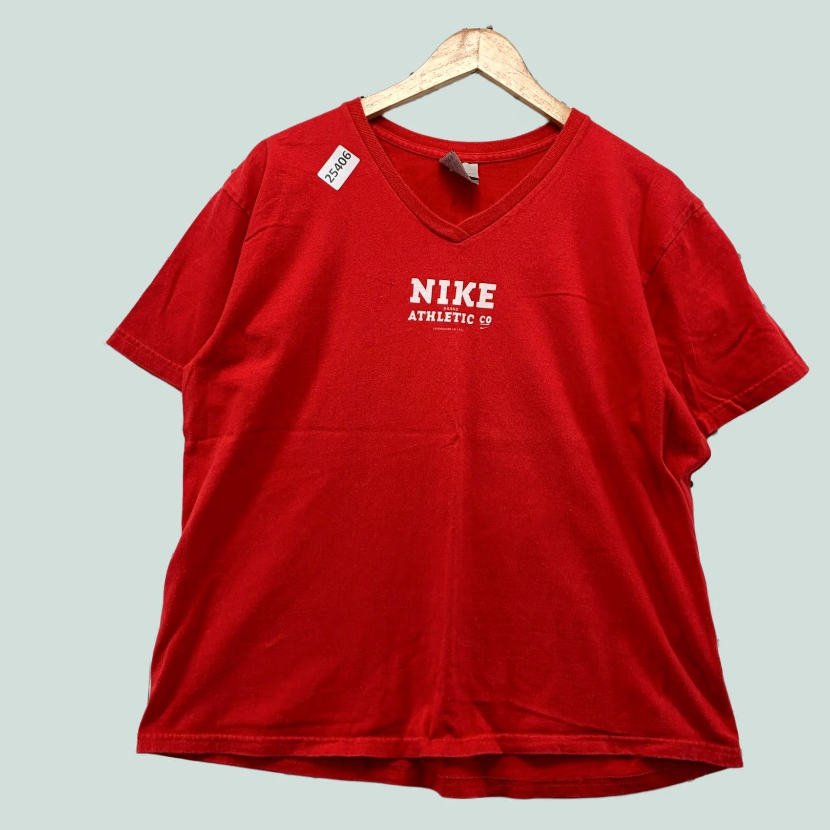 Nike VINTAGE Nike Shirt Red V Neck White Spell Out Womens Large 22.5x24.5 Size L / US 10 / IT 46 - 1 Thumbnail