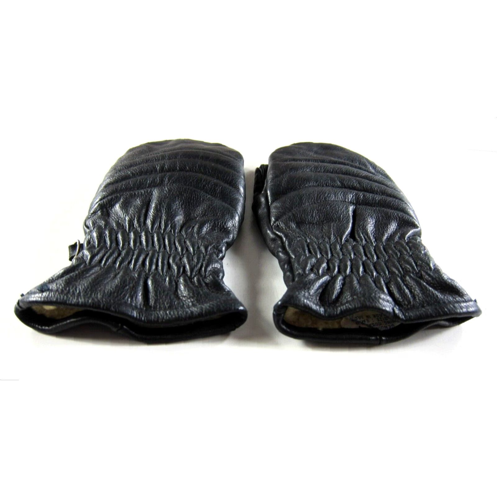 Vintage VINTAGE Made In Japan Black 100% Leather Faux Fur Lined Mitten Glove Women S-M Size ONE SIZE - 4 Thumbnail