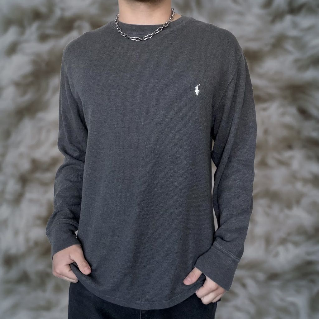 Polo Ralph Lauren VINTAGE Polo Ralph Lauren Thermal Shirt Mens XL Grey Waffle Knit Crew Neck Logo Long Sleeve Pajama Top Size US XL / EU 56 / 4 - 1 Thumbnail