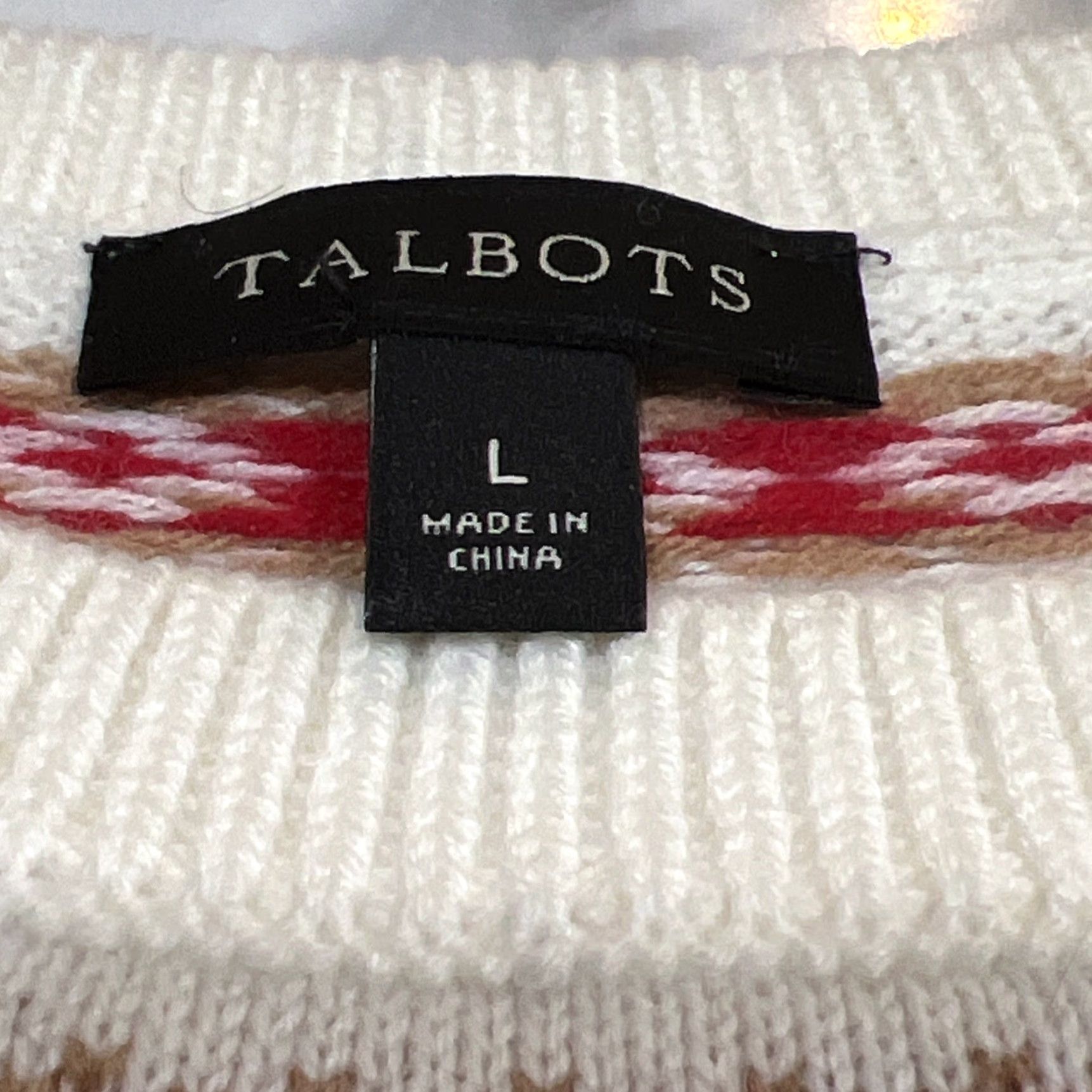Talbots Talbots Fair Isle Crew Neck Lamb Wool Knit Sweater Large Red Cream & Black Shirt Womens L Multicolor Holiday Preppy Casual Knit Pullover Size L / US 10 / IT 46 - 4 Thumbnail