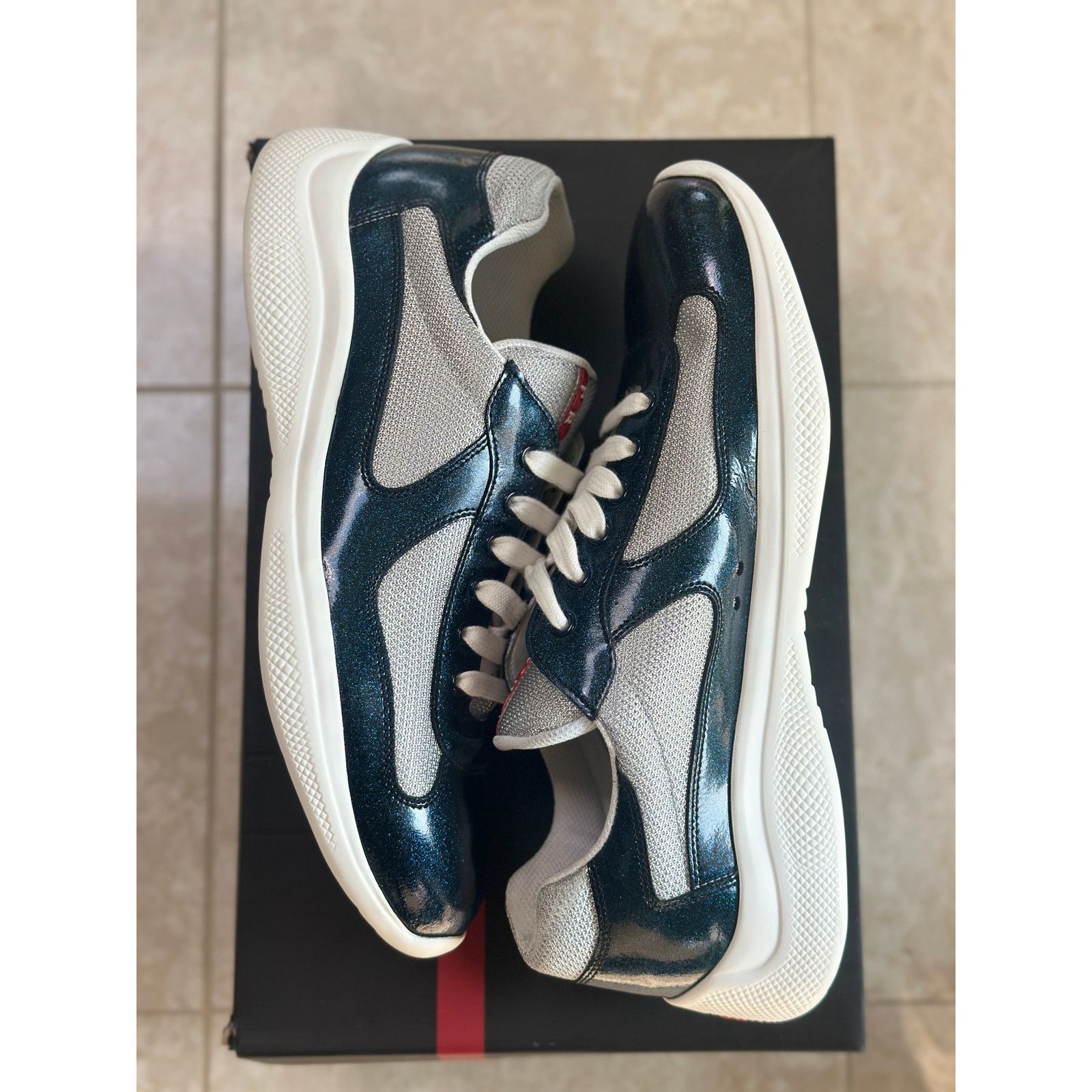 Prada America's Cup Sneakers Blue Glitter Detail Size 10Uk