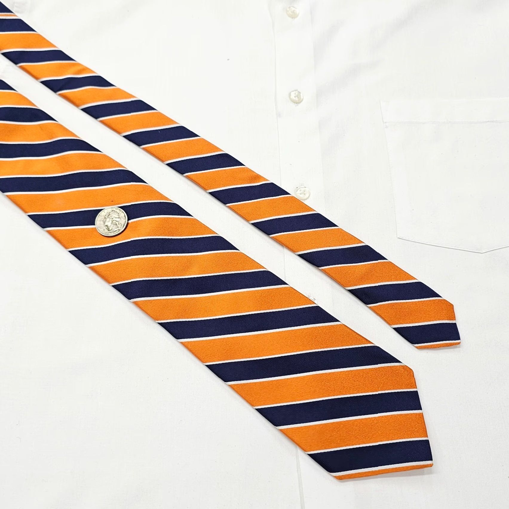 Ike Behar IKE BEHAR Necktie Mens Blue Orange Striped Classic Silk Tie 58.5" X 3.5" Designer Office Handmade USA Mens Size ONE SIZE - 3 Thumbnail