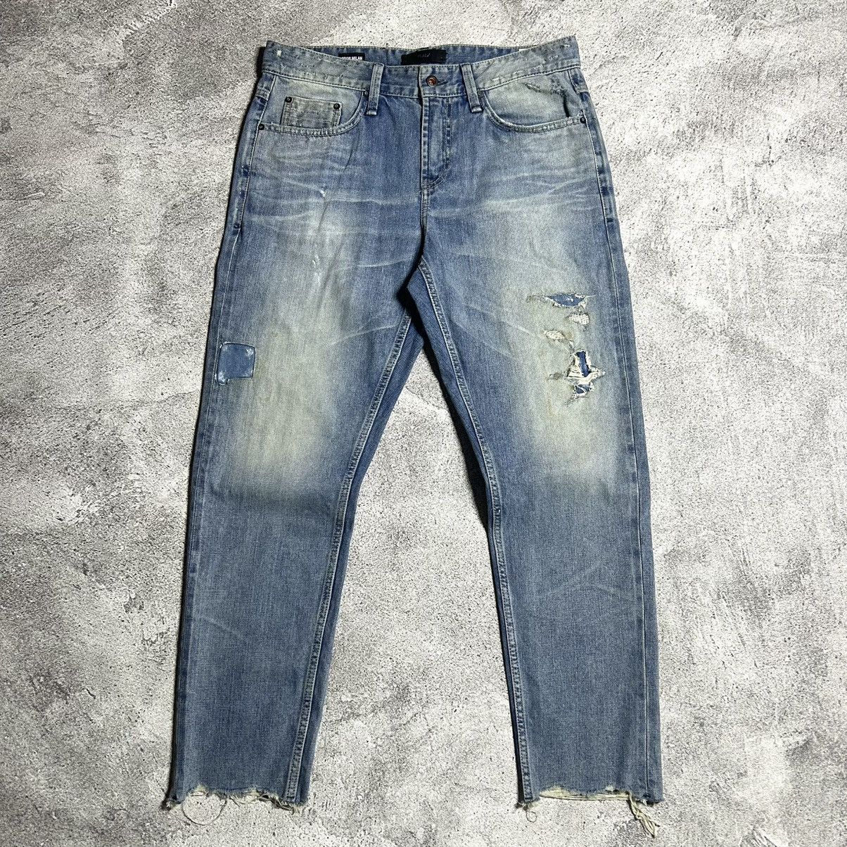Japanese Brand Crazy Disstresed Denim PLACX CROP MILAN LOSE CROP TAPERED Size US 34 / EU 50 - 1 Thumbnail