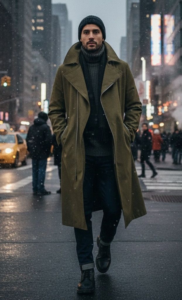 Yohji Yamamoto Dark Green Long Coat Large Notch Lapel Collar Size US L / EU 52-54 / 3 - 2 Thumbnail
