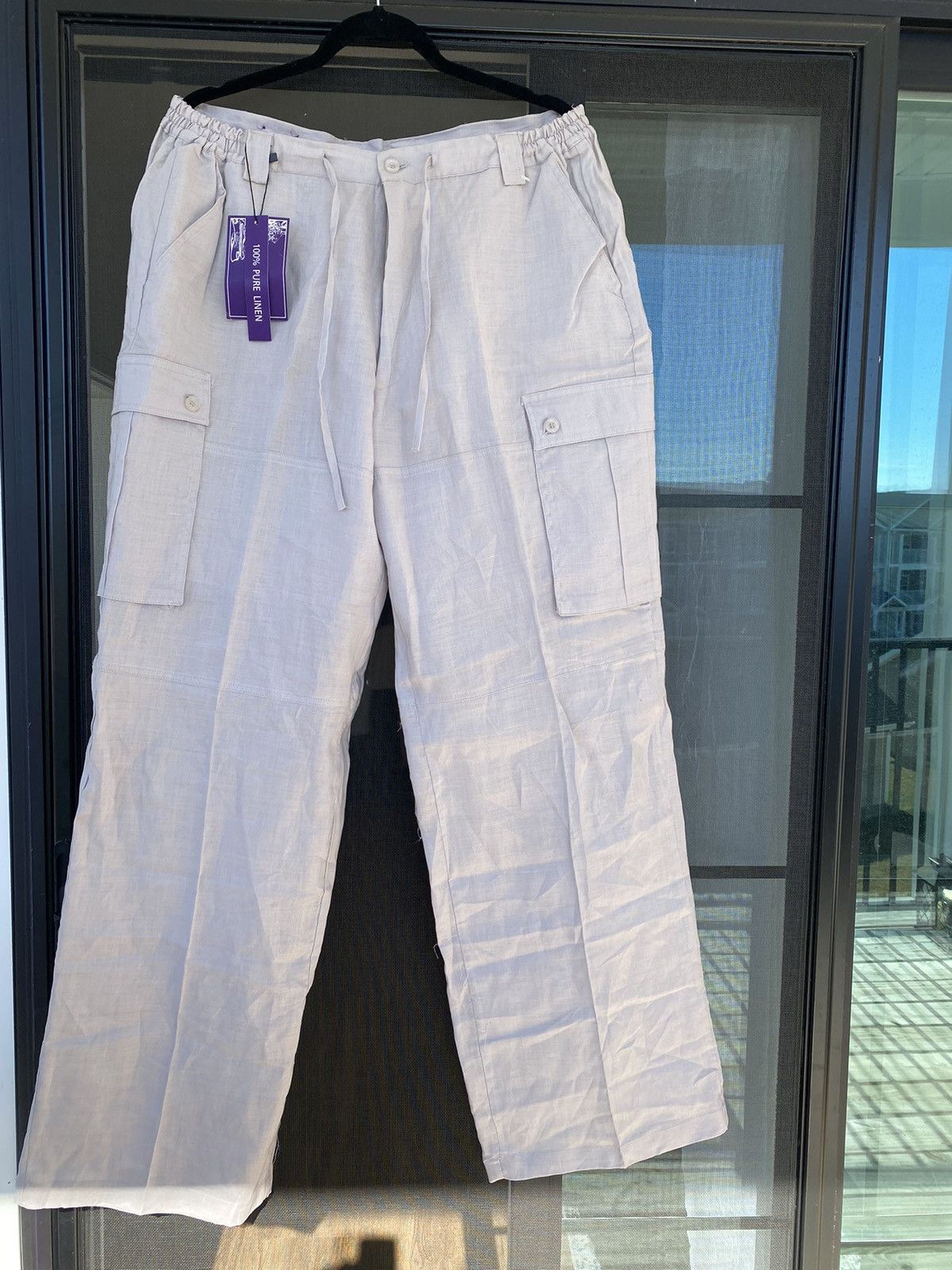 Other 100% Linen Empra Wide Leg Pockets Large Light Grey Pants Size 36" / US 14 / IT 50 - 2 Thumbnail