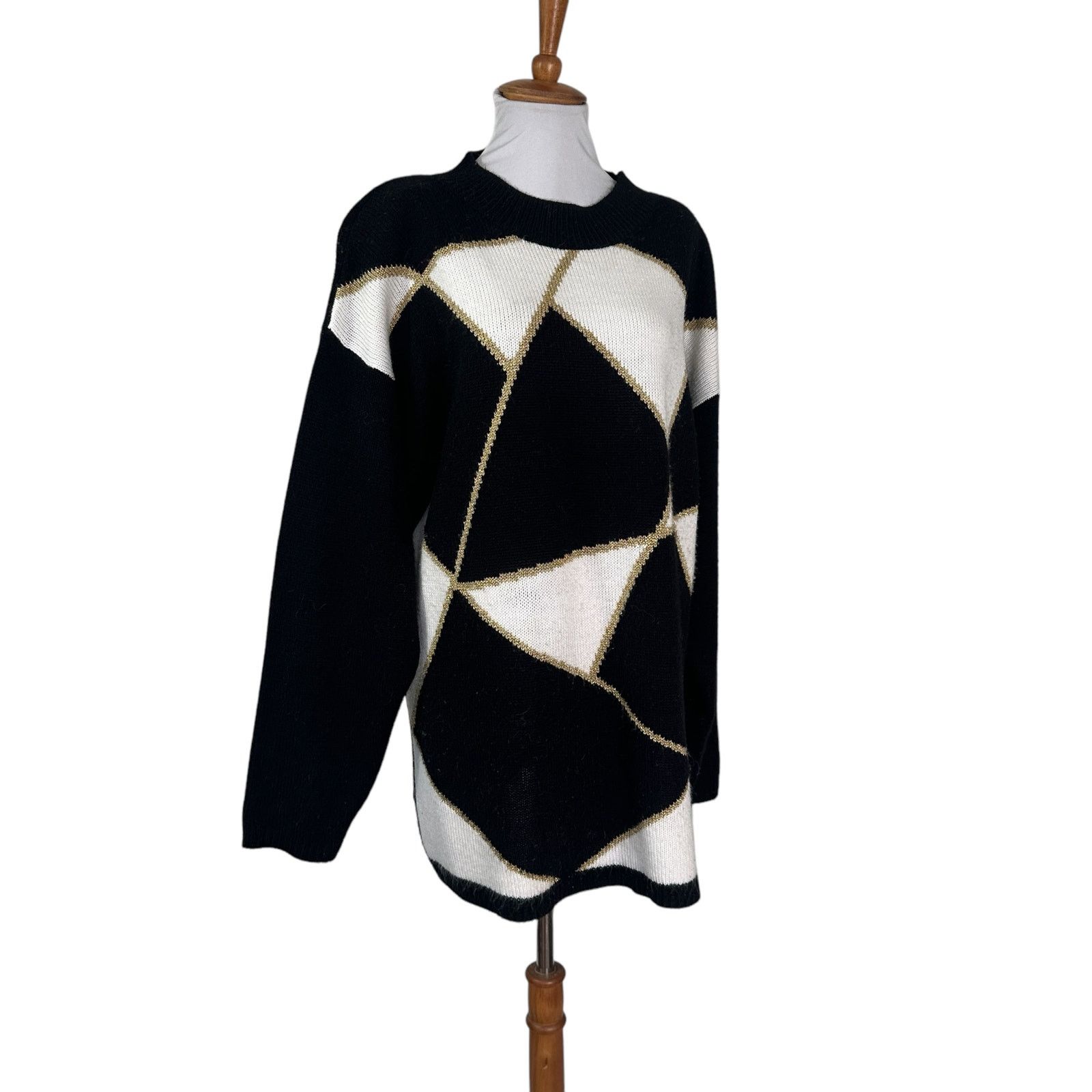 Vintage Vintage 1980s Black White Gold Geometric Sweater 18 XL Size US XL / EU 56 / 4 - 2 Thumbnail