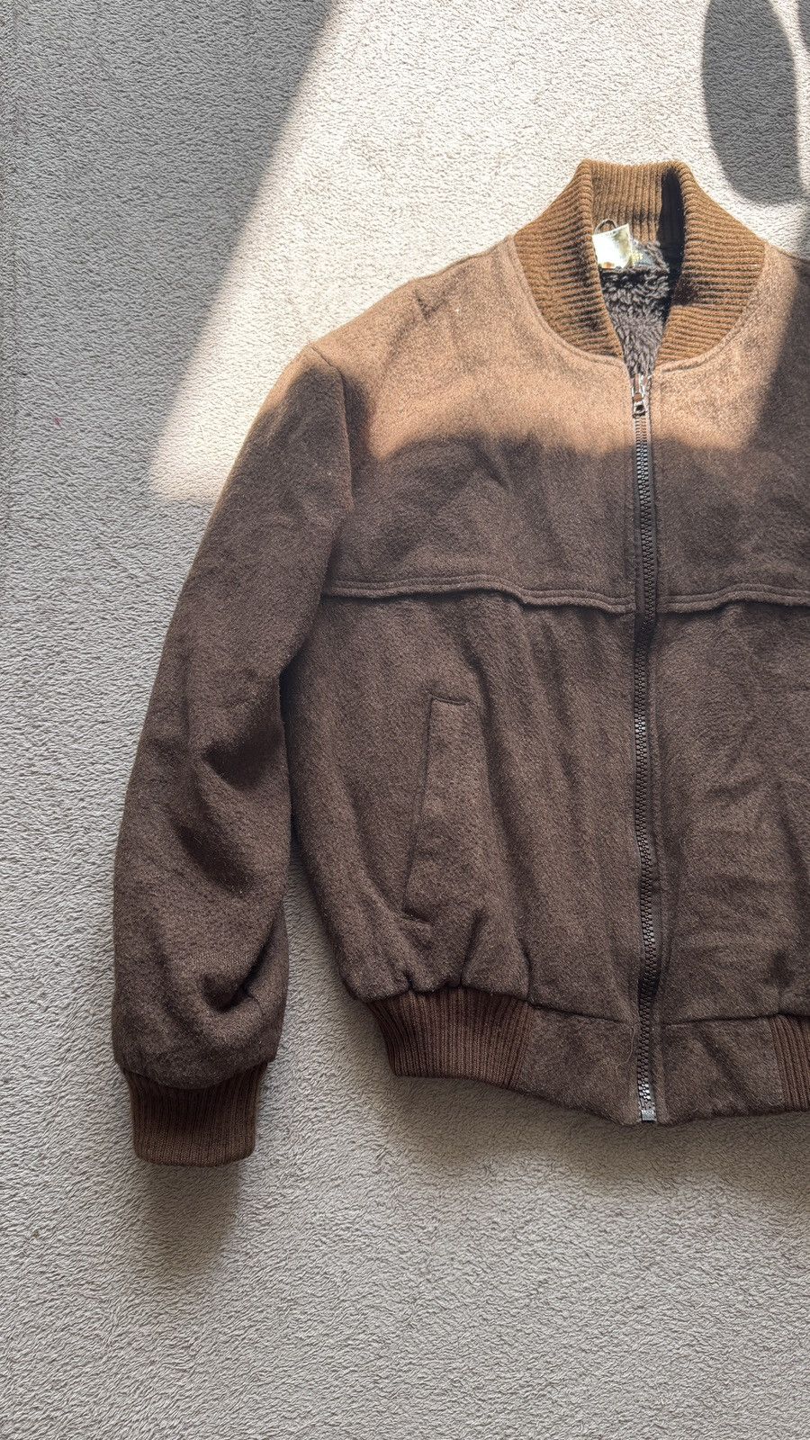Vintage 90s Wrangler College Faded Wool Flying Brown Bomber Jacket Size US M / EU 48-50 / 2 - 2 Thumbnail