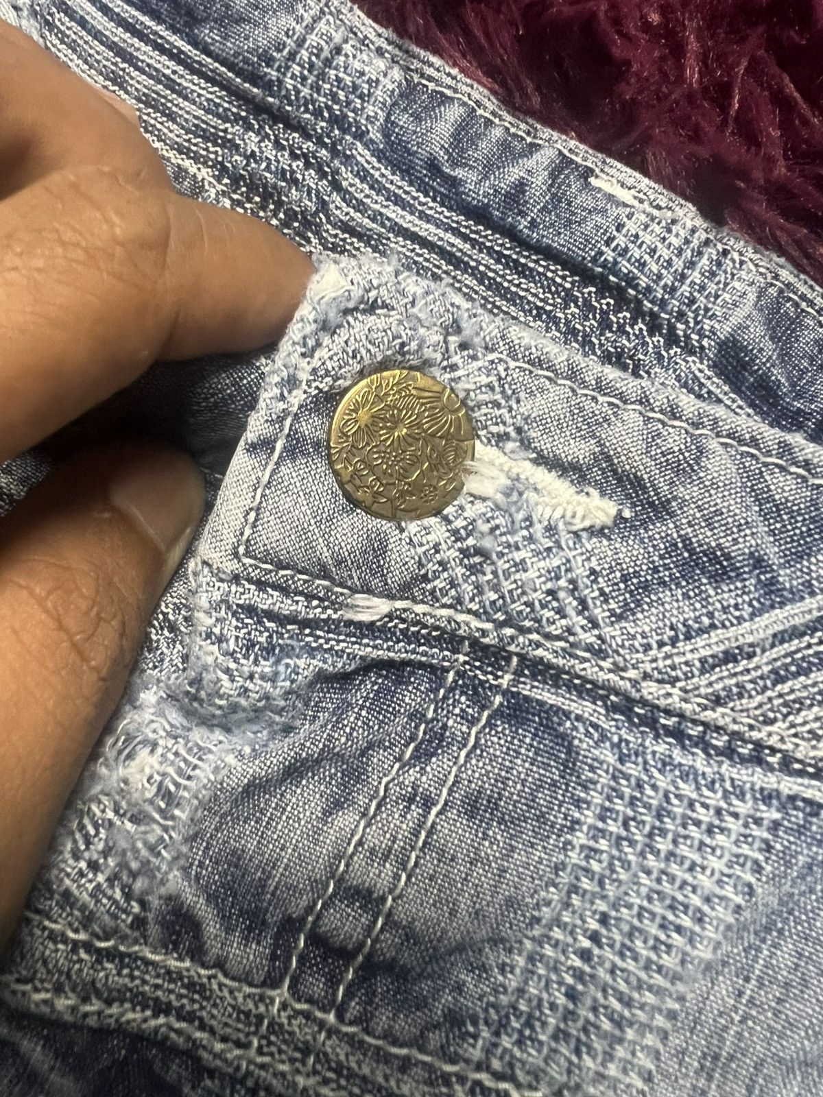 Japanese Brand Vintage KYOYUZEN Japan Textured Grid Flare Denim Jeans (45) Size US 32 / EU 48 - 7 Thumbnail