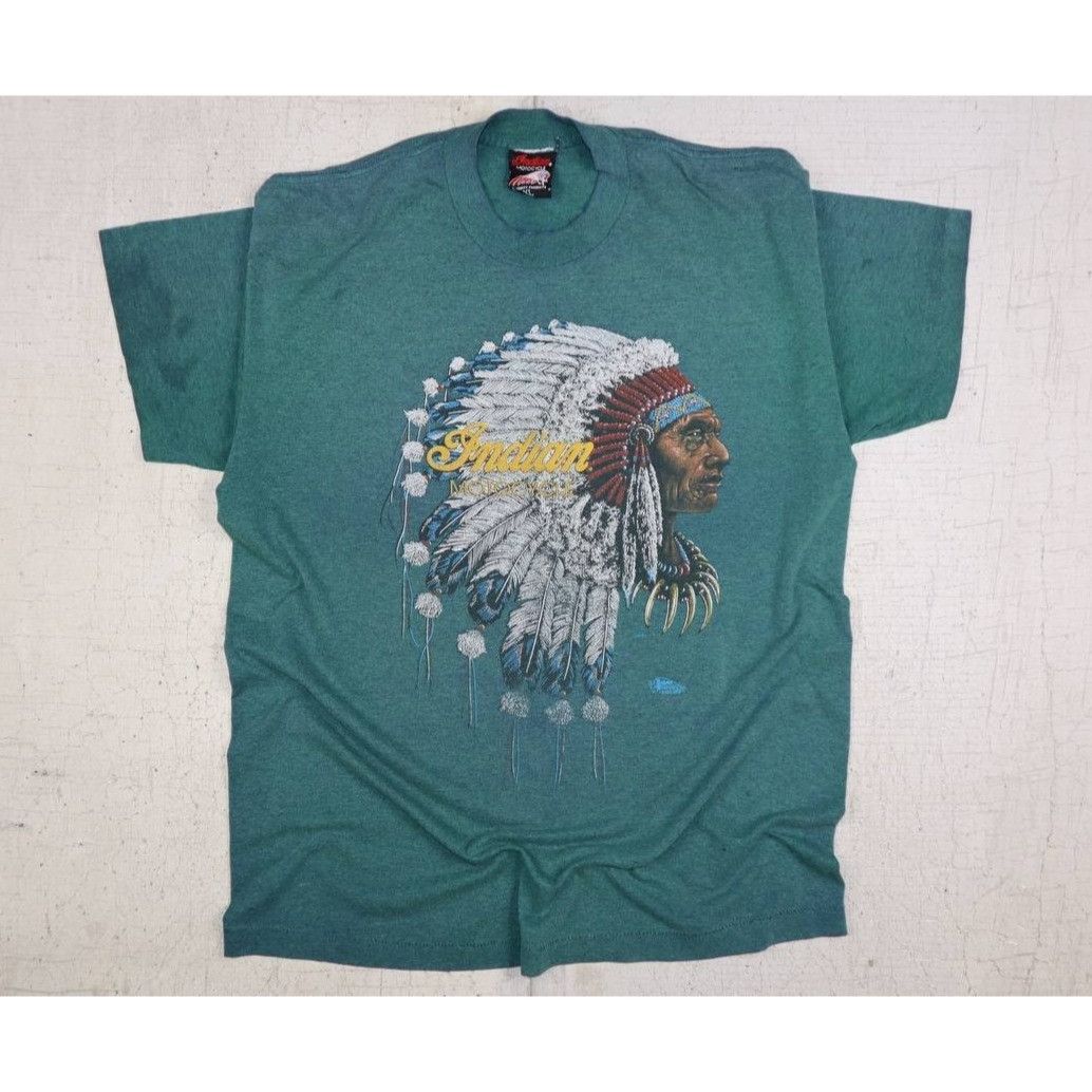 Vintage Vintage 90s Indian Motorcycle Men's XL Green Graphic Tee Size US XL / EU 56 / 4 - 9 Thumbnail
