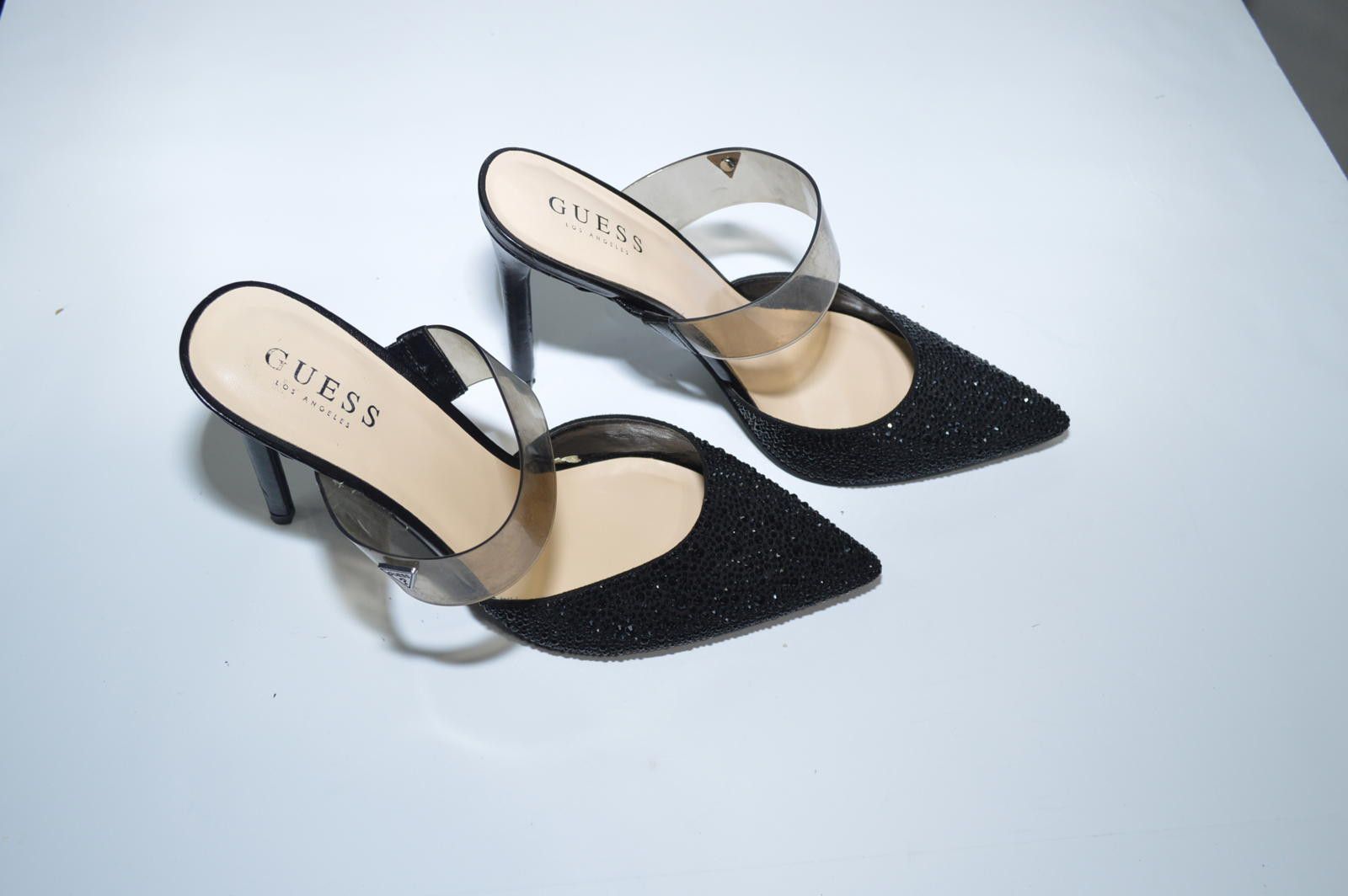 Guess GUESS Black Rhinestone Embellished Heels with Clear Strap Size US 10 / IT 40 - 4 Thumbnail
