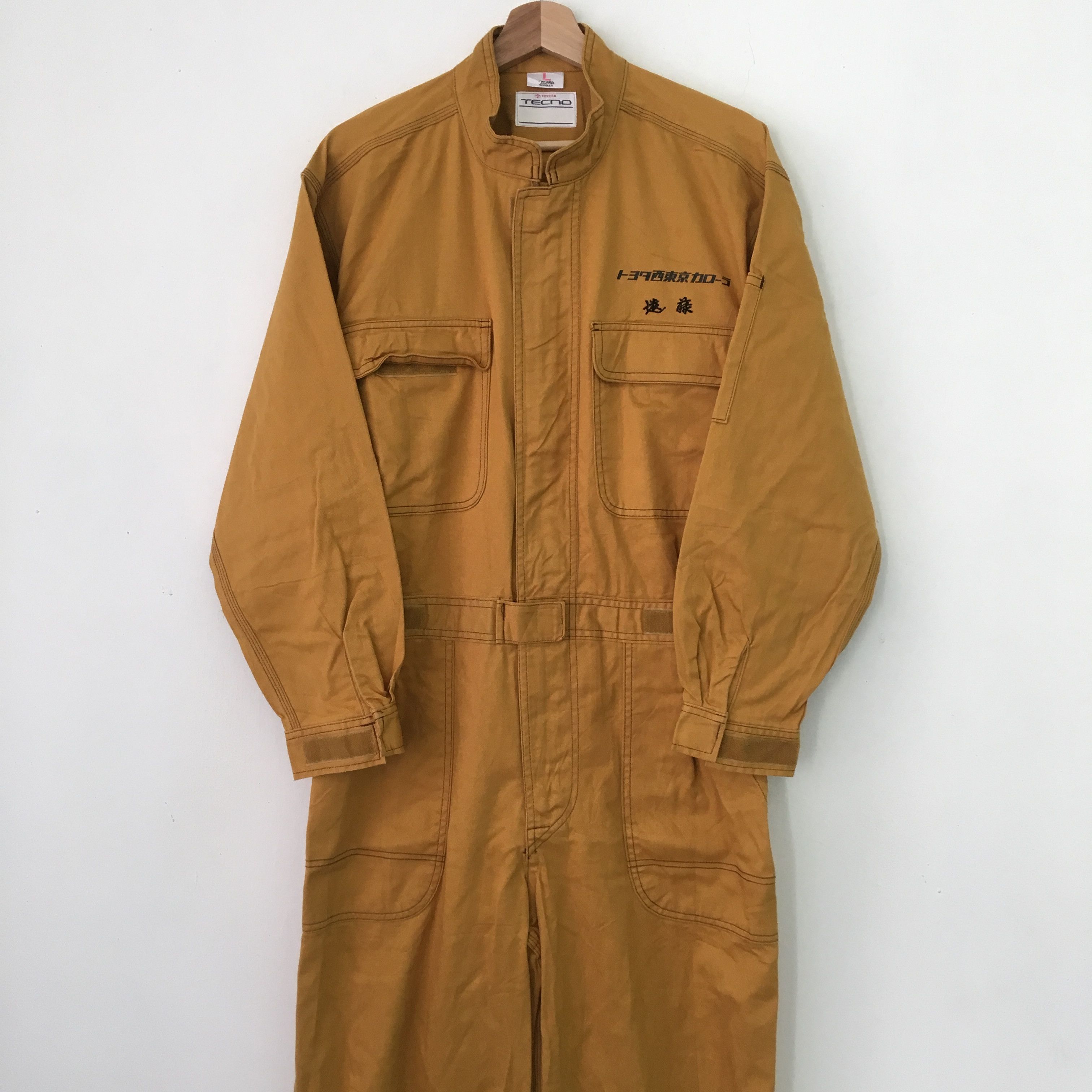 Japanese Brand Vintage 90s Toyota Tecno Japan Mustard Brown Coverall Racing Size US M / EU 48-50 / 2 - 3 Thumbnail