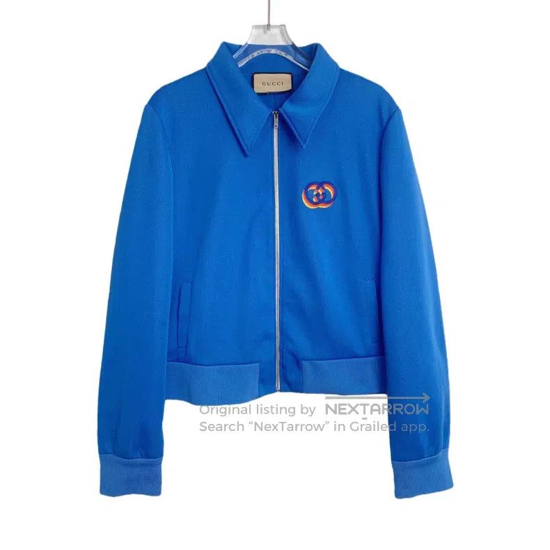 Gucci Gucci Blue logo embroidered lapel zipper long-sleeved jack Size US XXL / EU 58 / 5 - 1 Thumbnail