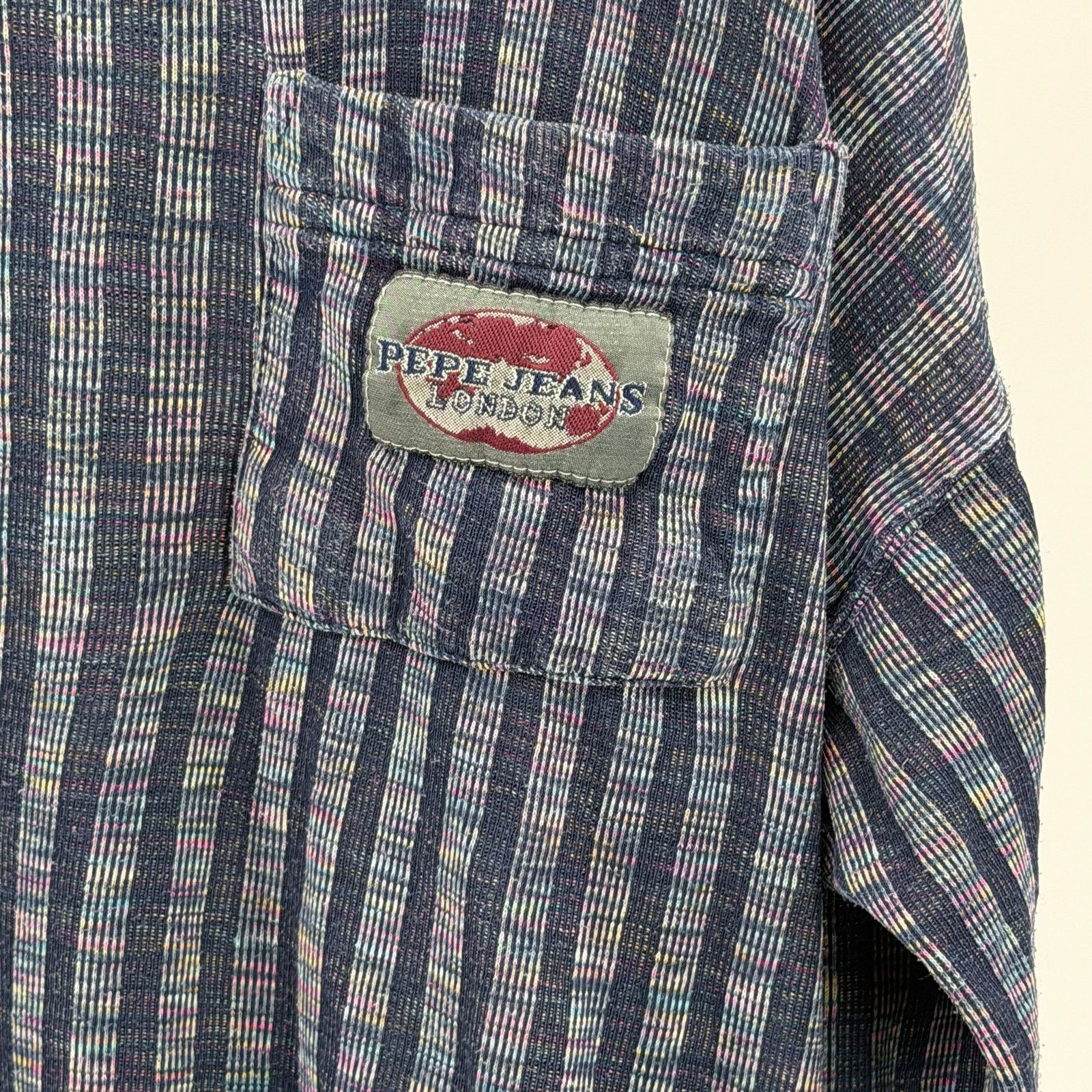 Pepe Jeans Vintage 90s Blue 100% Cotton Rainbow Striped Pocket Shirt Size US L / EU 52-54 / 3 - 4 Thumbnail