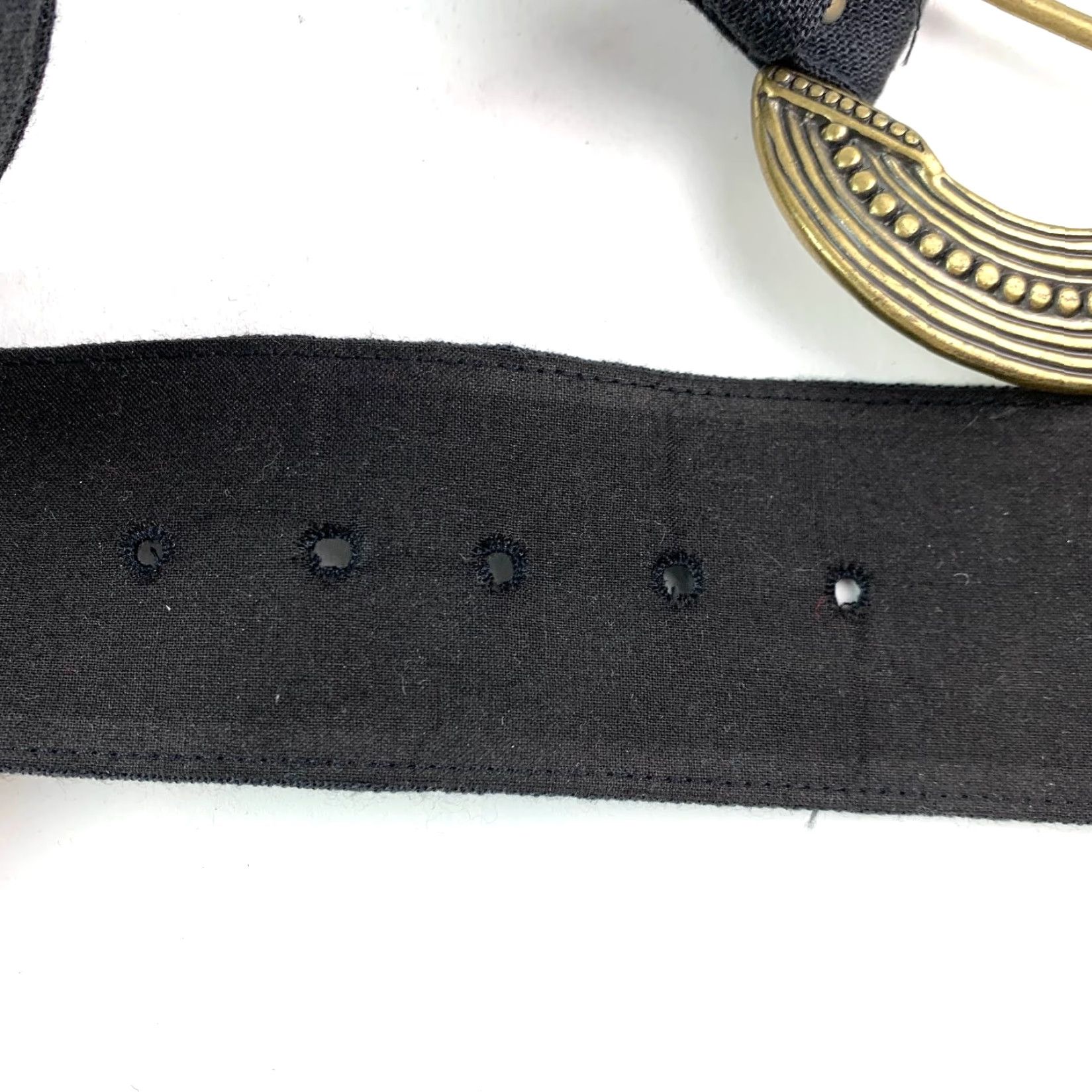 Vintage VINTAGE Womens Black Wide Fabric Ornate Brass Buckle Size 16 43" Belt Accessories Size ONE SIZE - 7 Thumbnail
