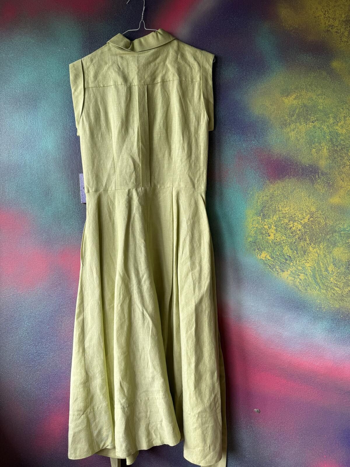 Other Hobbs London Lime Green Linen Blend Sleeveless Midi Dress Size M / US 6-8 / IT 42-44 - 3 Thumbnail