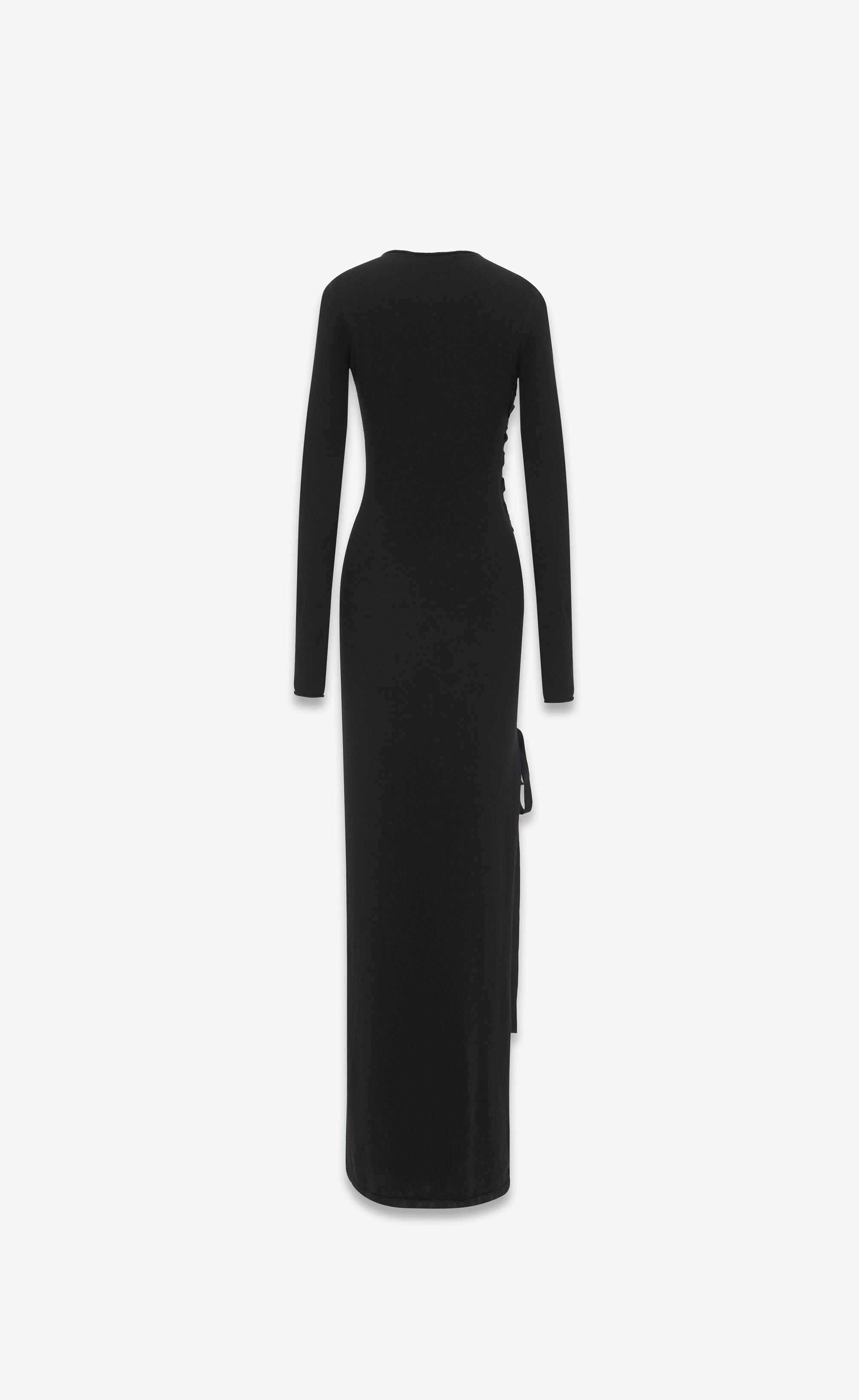 Saint Laurent Paris o1s1wg110125 756838 Long Lace-Up Dress in Wool in Black Size L / US 10 / IT 46 - 2 Thumbnail