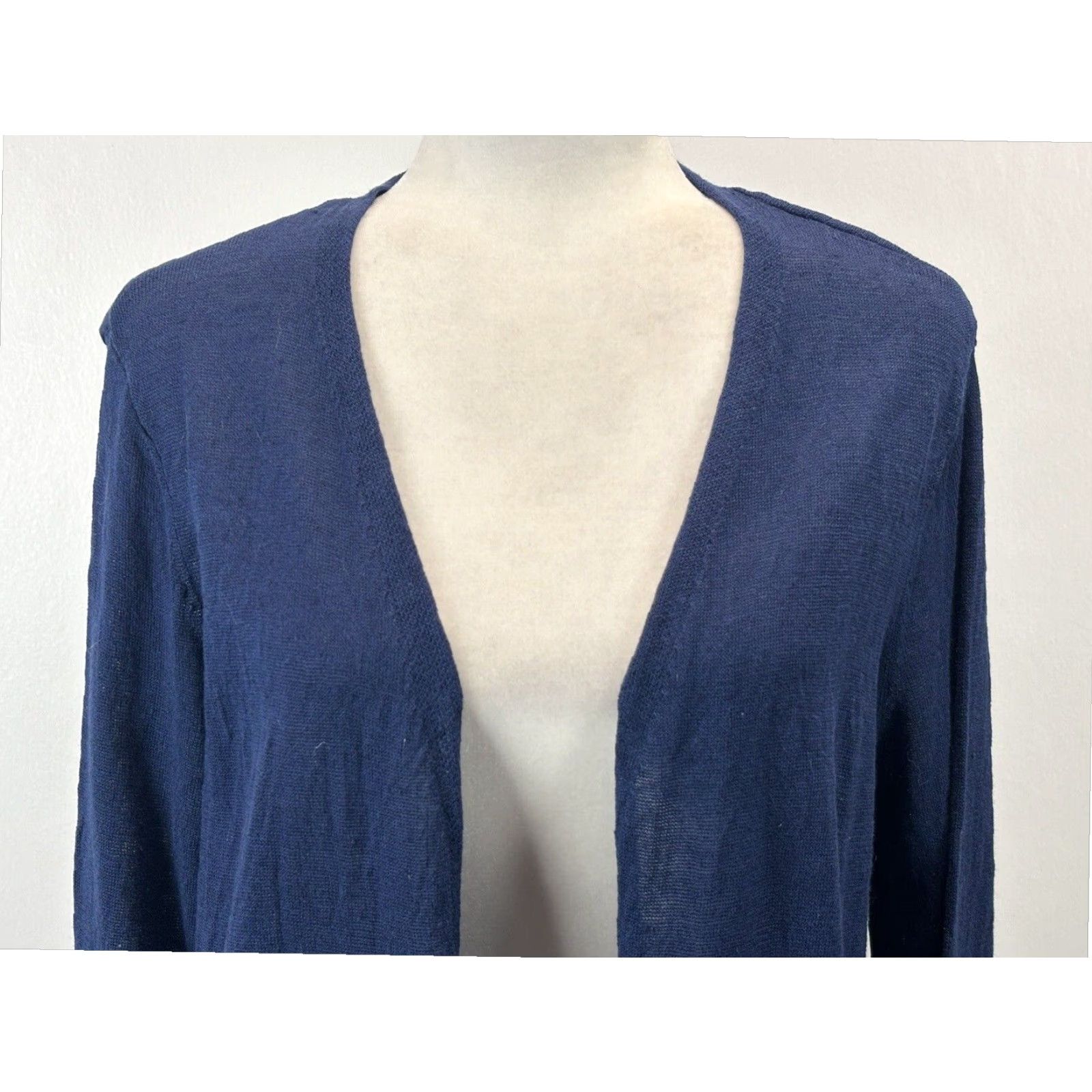 Vintage Women's Travelsmith Linen Blend Cardigan Sweater Small Navy Blue Long Sleeve Open Front Knit Size S / US 4 / IT 40 - 5 Thumbnail
