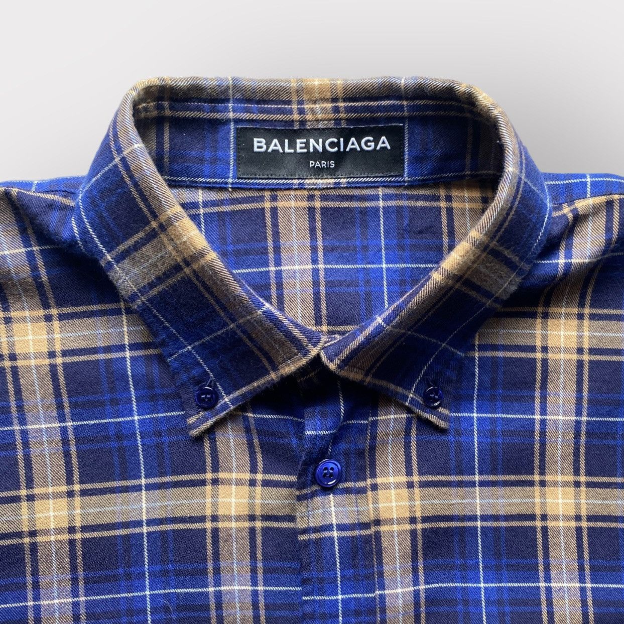 Balenciaga Balenciaga Logo Blue Plaid Oversize Shirt Size US M / EU 48-50 / 2 - 4 Thumbnail