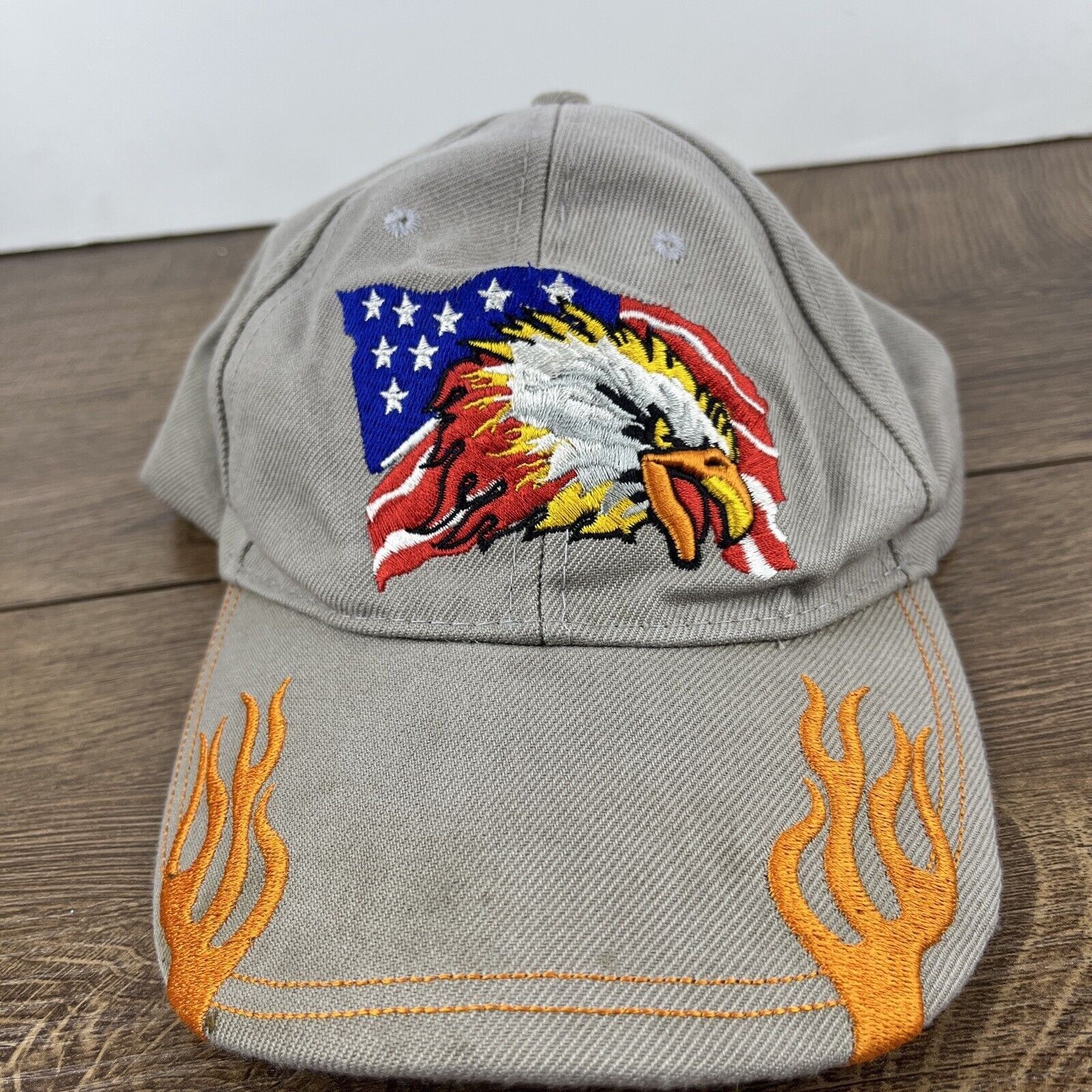 Other Bald Eagle Hat USA Flag Flames Hat Gray Hat Adjustable Adult Size ONE SIZE - 3 Thumbnail