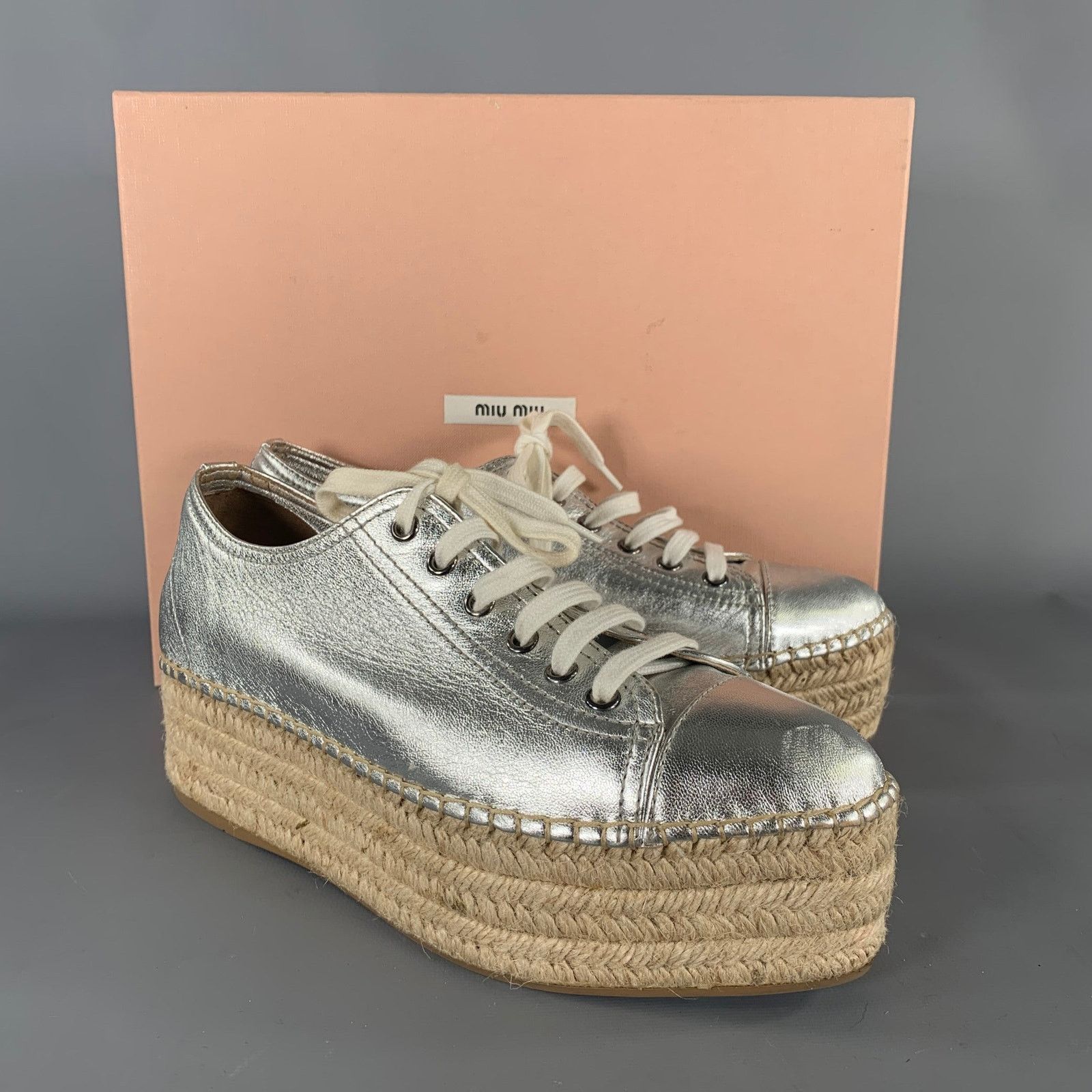 Miu Miu MIU MIU Size 8 Silver Espadrille Platform Sneakers Size US 8 / IT 38 - 10 Thumbnail
